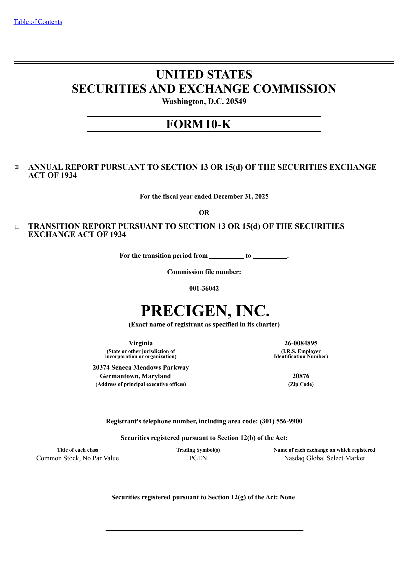 Precigen's Q4 2025 Annual report