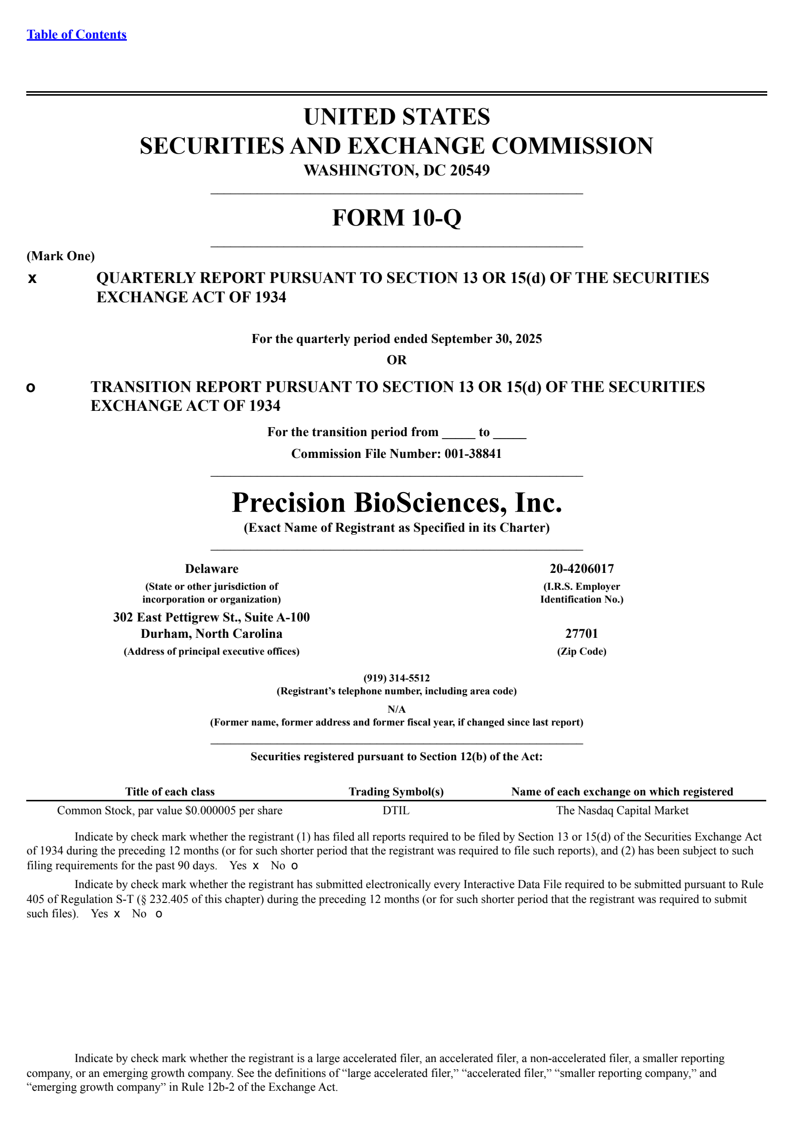 Precision BioSciences' Q3 2025 Quarterly Report