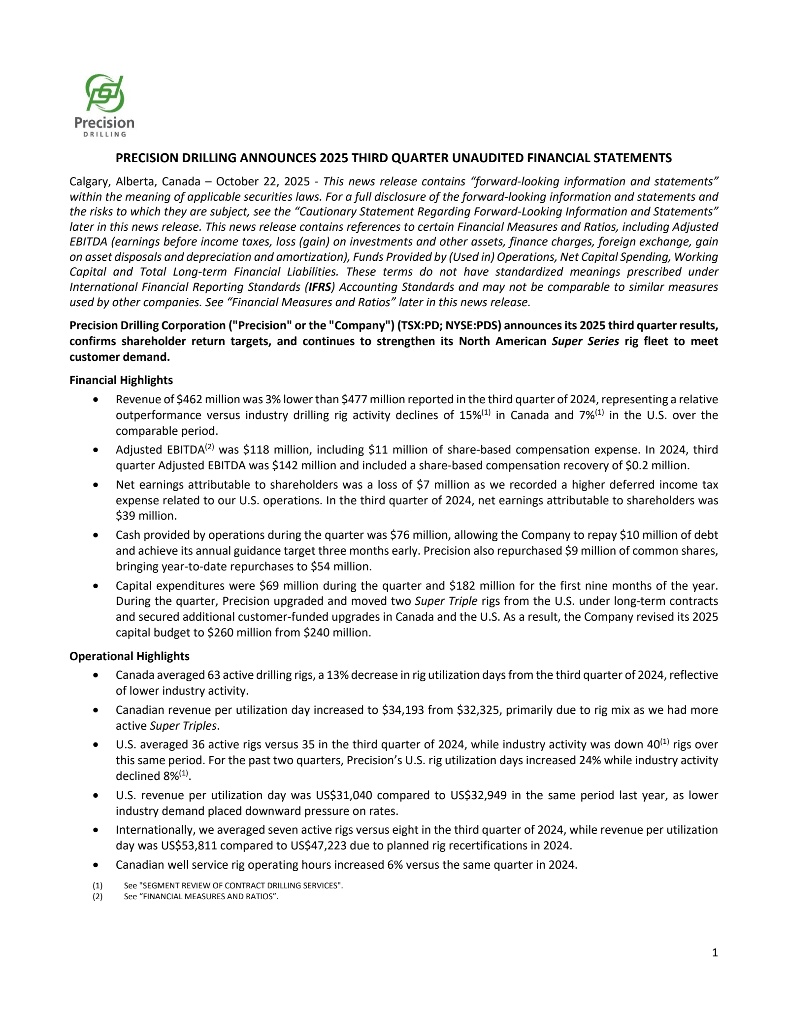 Precision Drilling's Q3 2025 Earnings Release