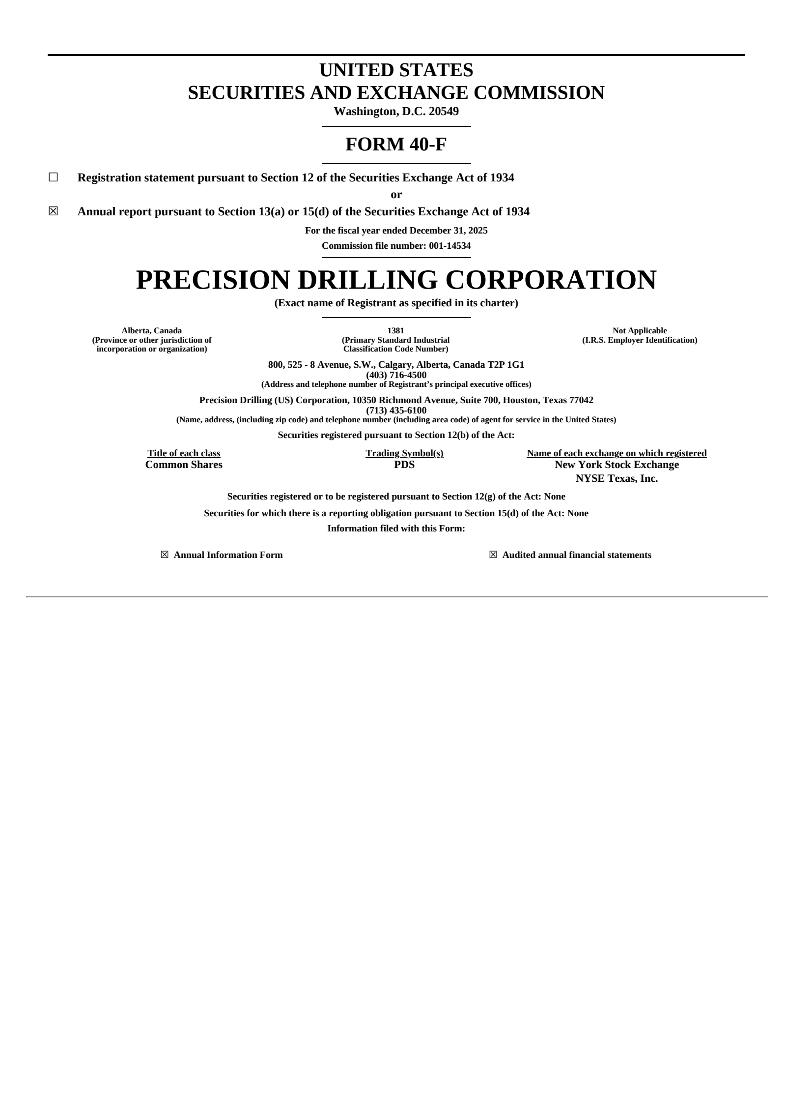 Precision Drilling's Q4 2025 Annual report
