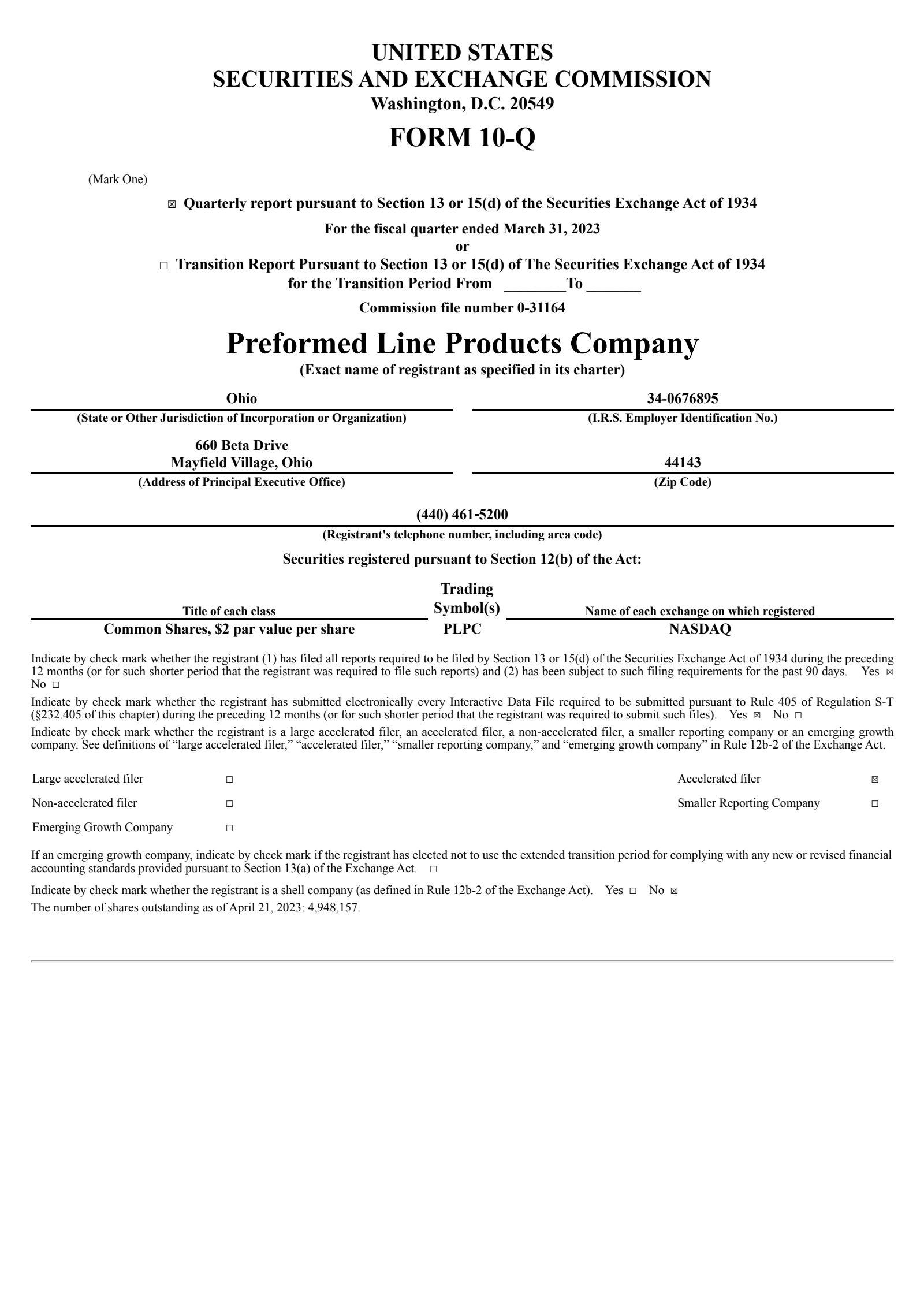 Preformed Line Products' Q1 2023 Quarterly report