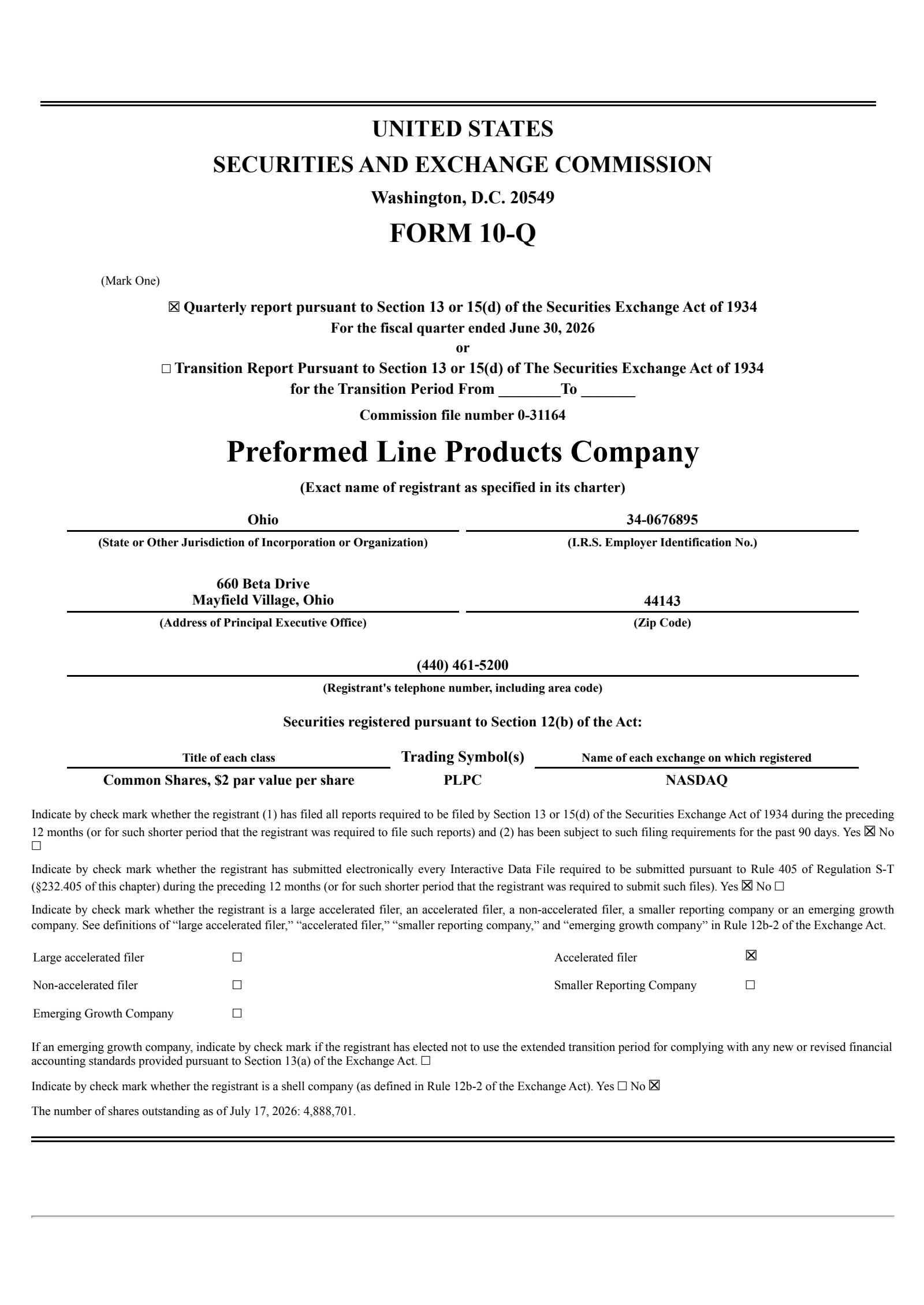 Preformed Line Products' Q2 2026 Quarterly report