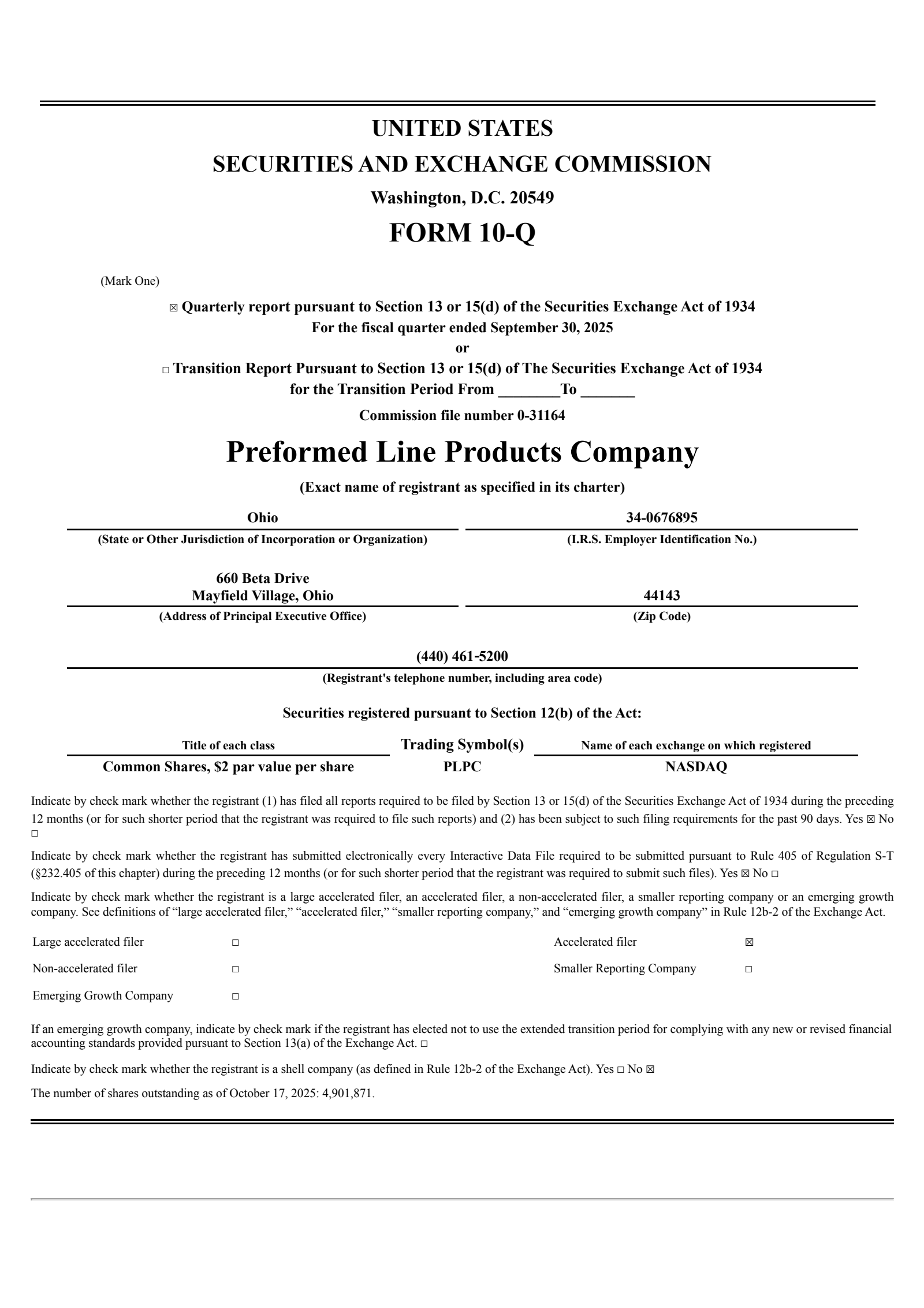 Preformed Line Products' Q3 2025 Quarterly Report