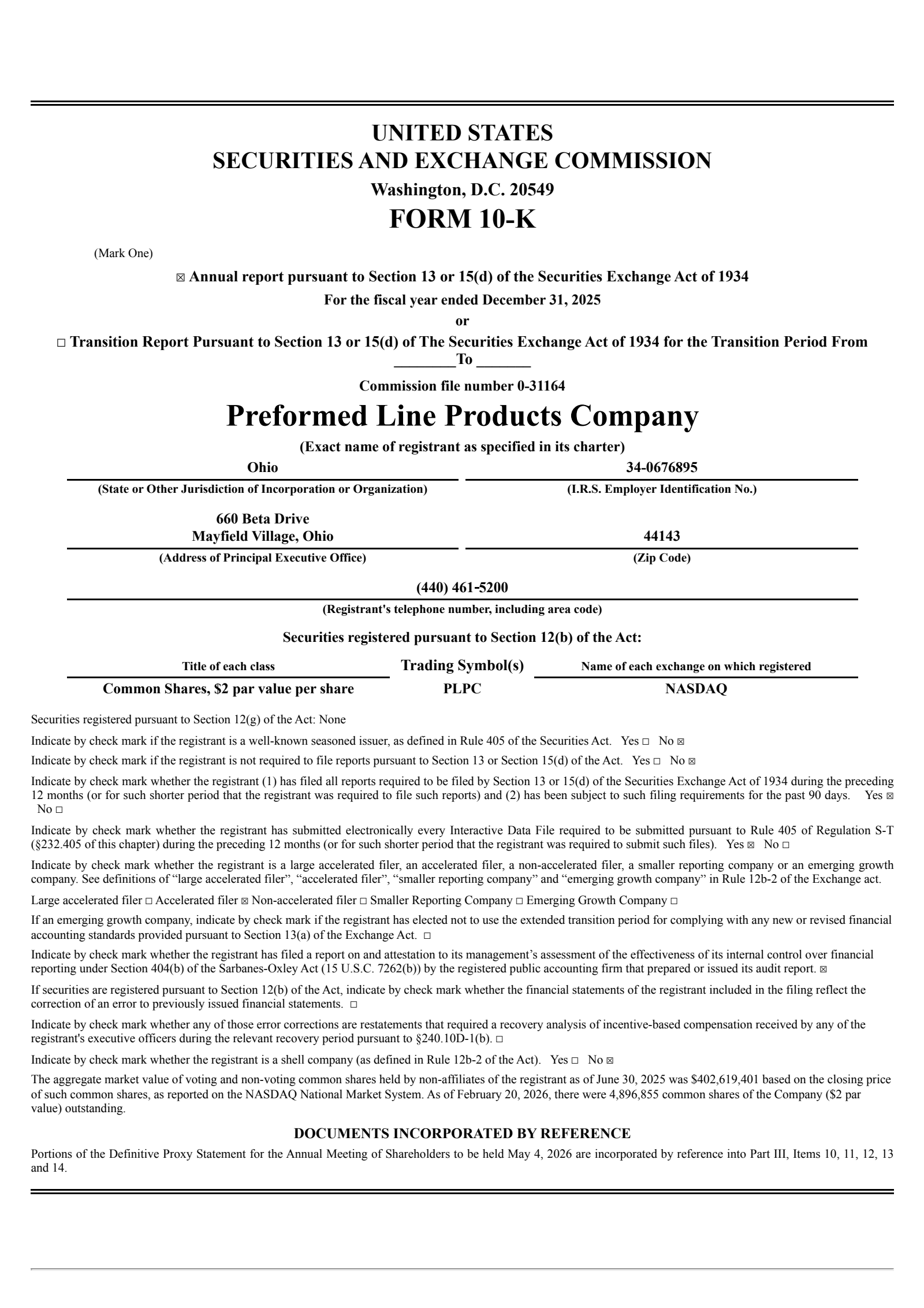 Preformed Line Products' Q4 2025 Annual report