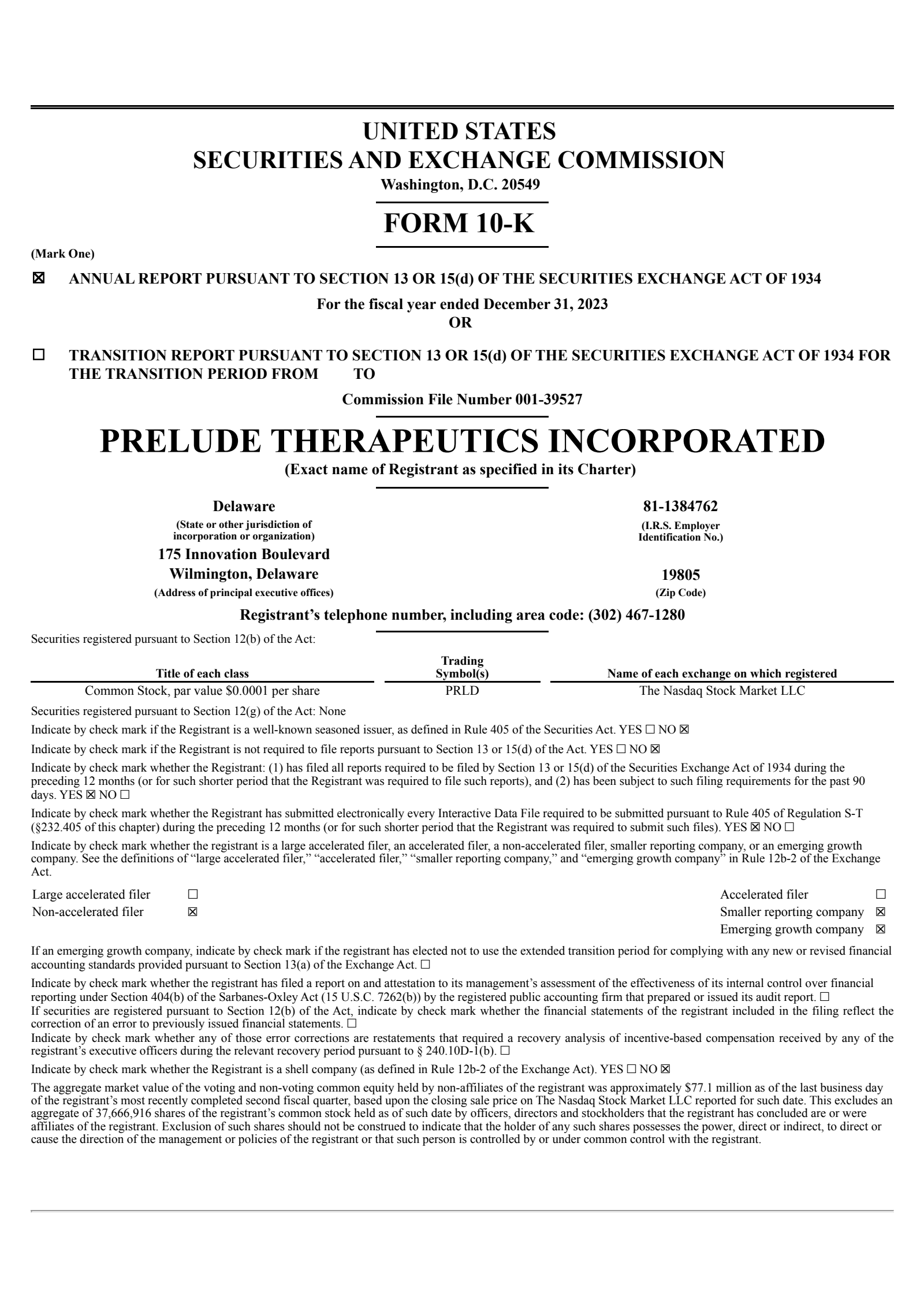 Prelude Therapeutics' Q4 2023 Annual report