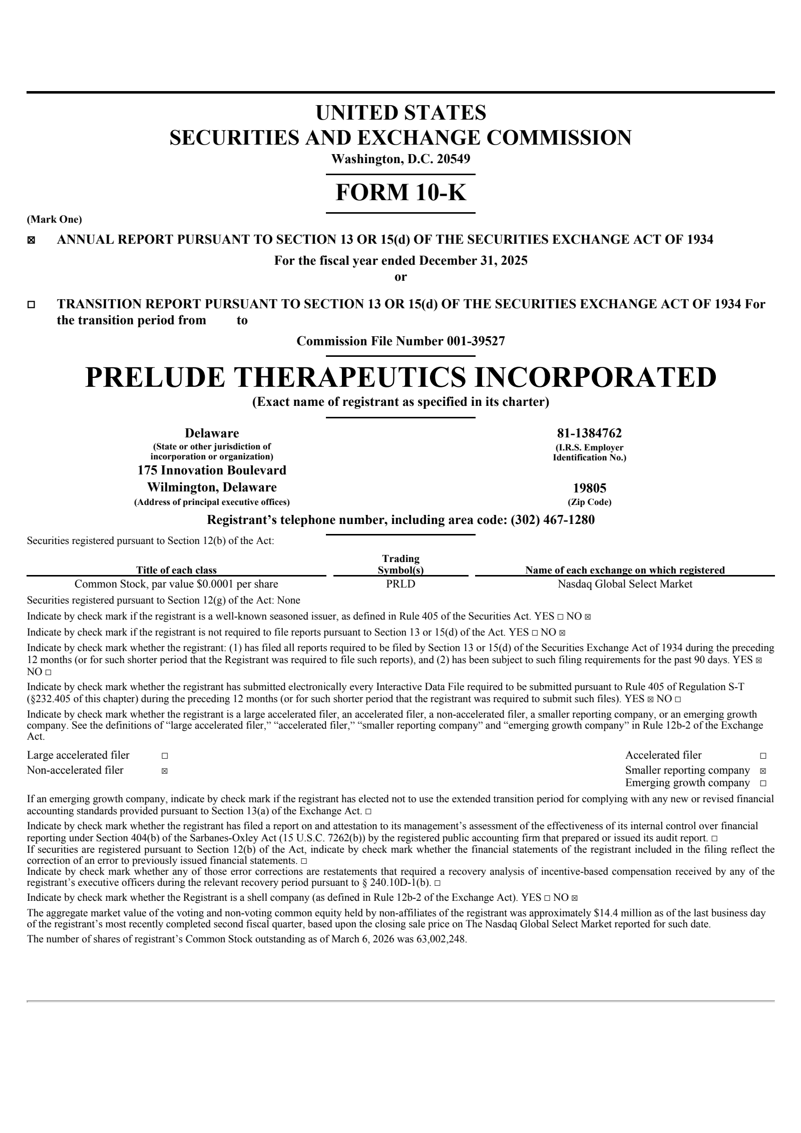 Prelude Therapeutics' Q4 2025 Annual report