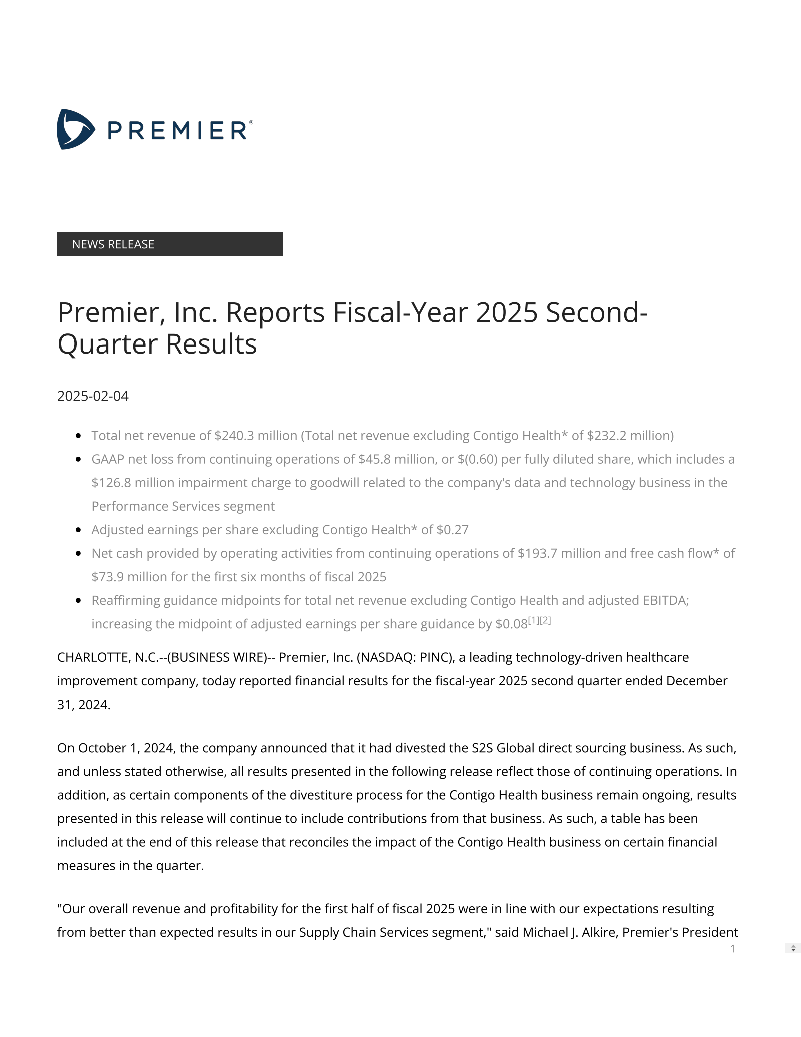 Premier's Q2 2025 Press Release