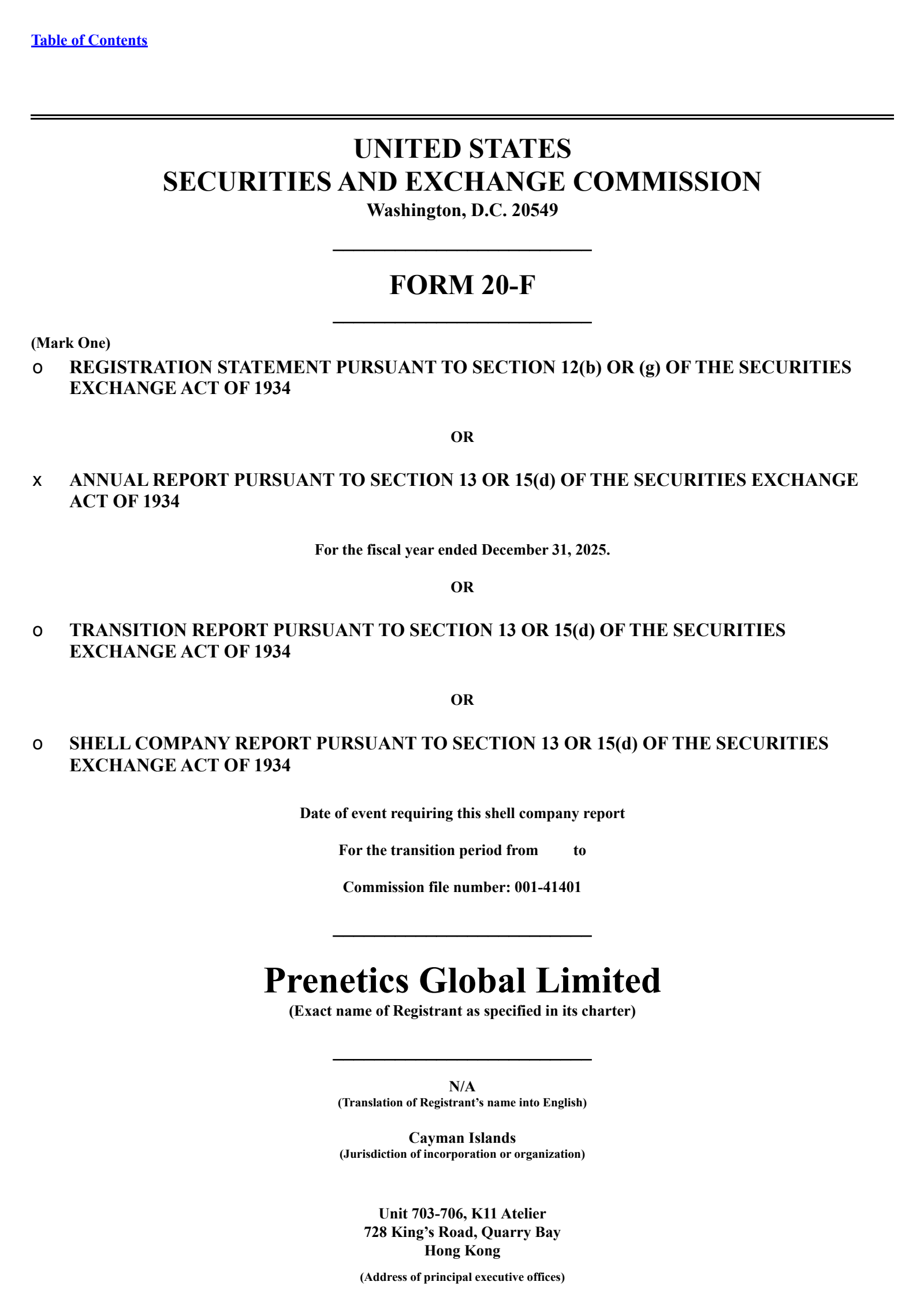 Prenetics Global's Q4 2025 Annual report