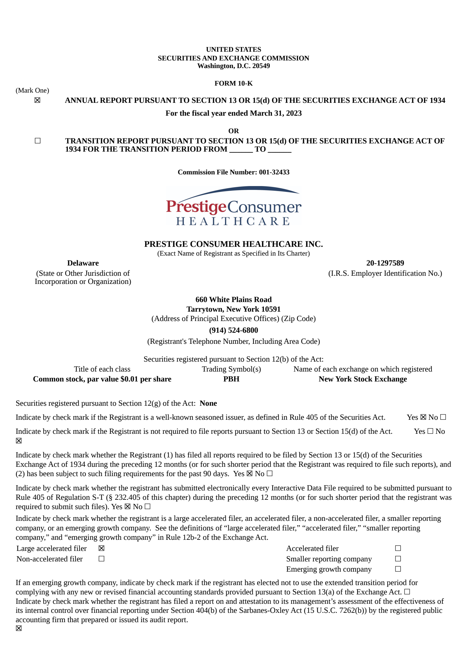 Prestige Consumer Healthcare's Q4 2023 Annual report