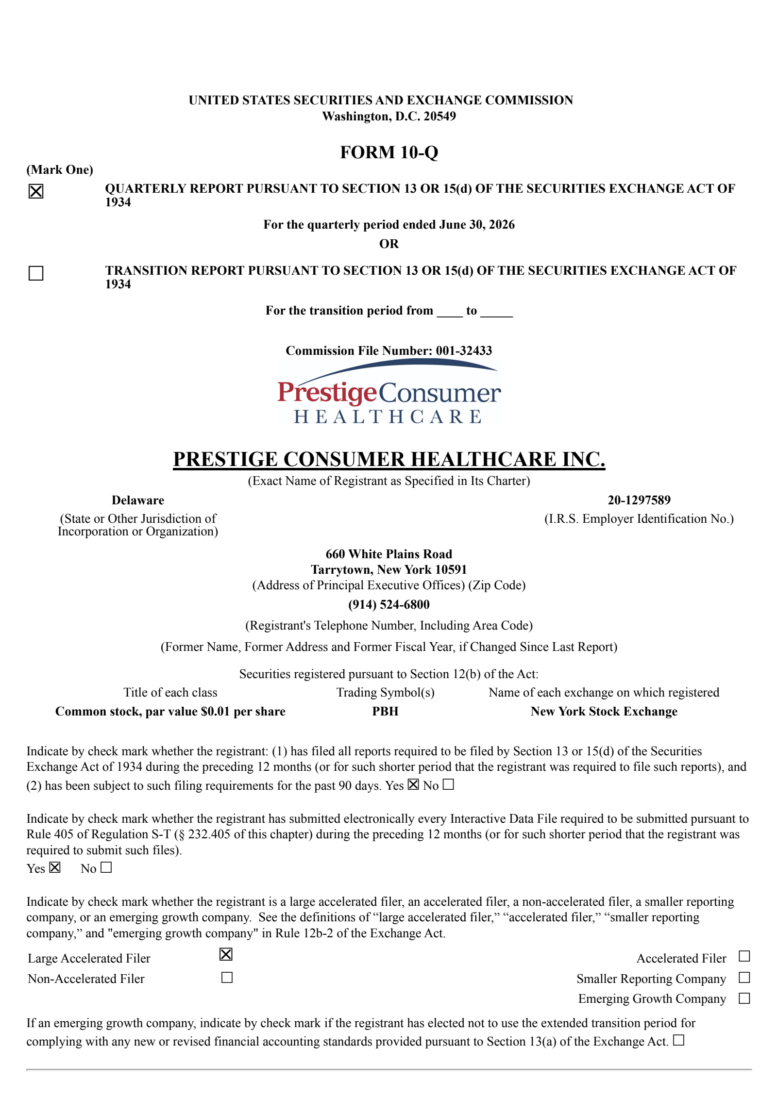 Prestige Consumer Healthcare's Q1 2027 Quarterly report