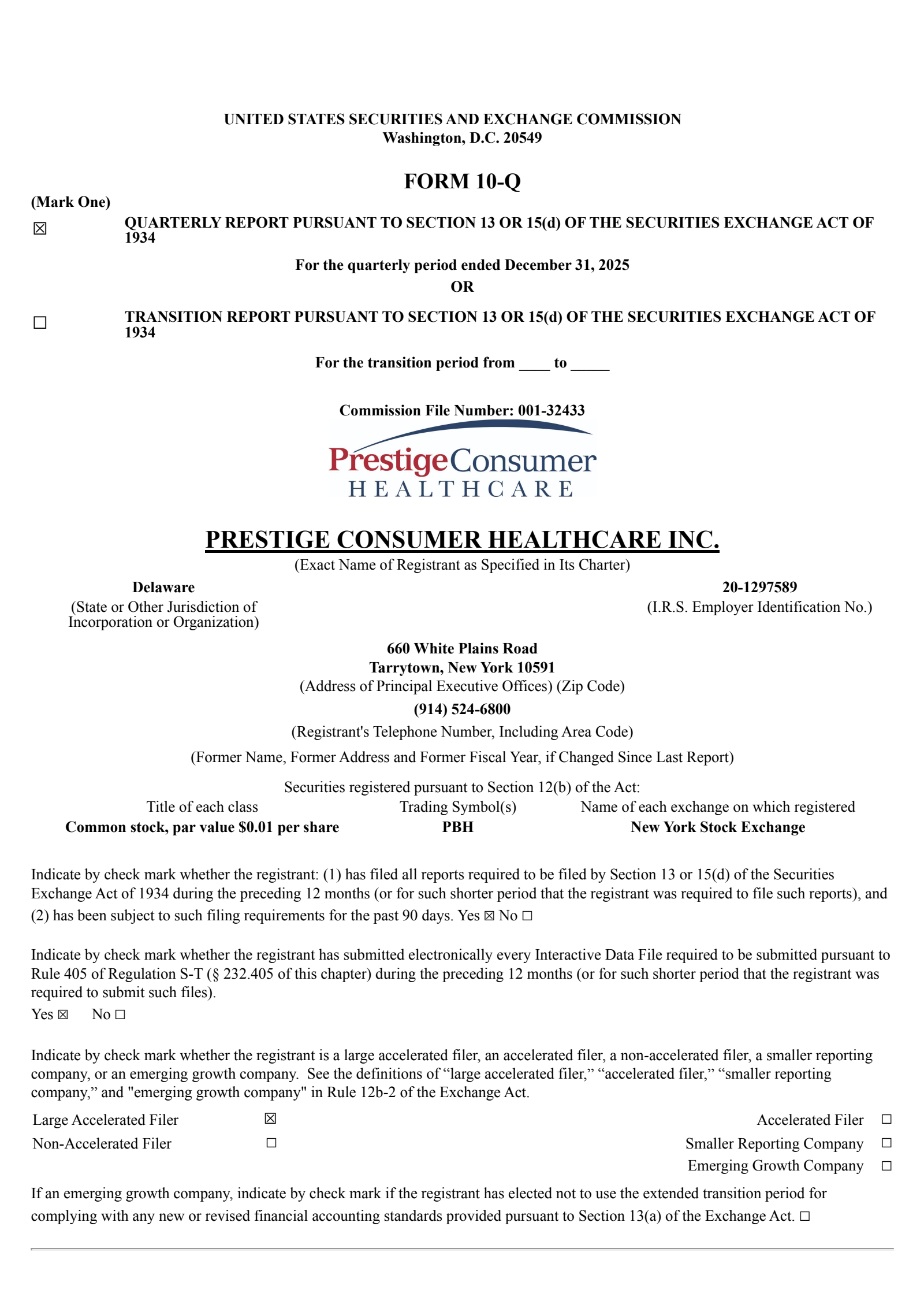 Prestige Consumer Healthcare's Q3 2026 Quarterly report