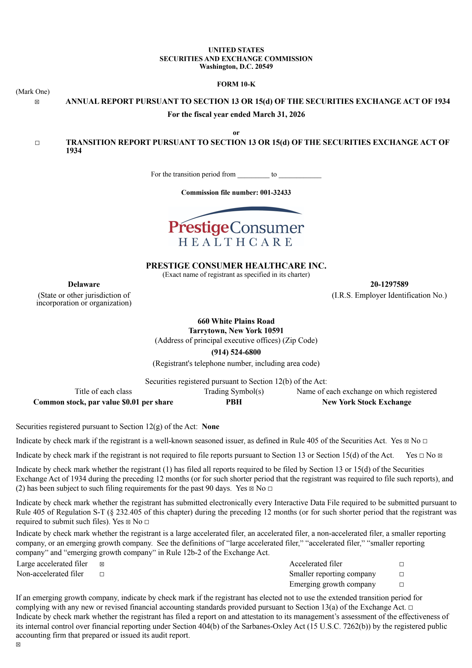 Prestige Consumer Healthcare's Q4 2026 Annual report
