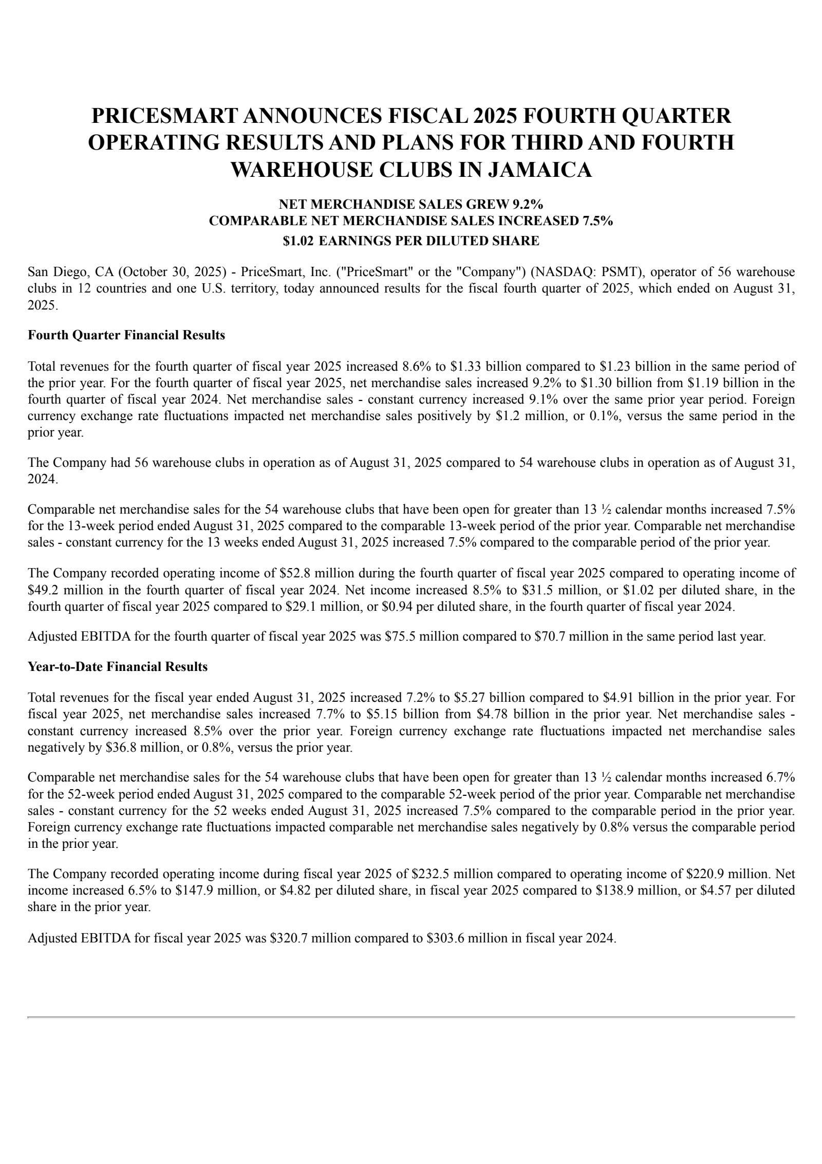 PriceSmart's Q4 2025 Earnings Release