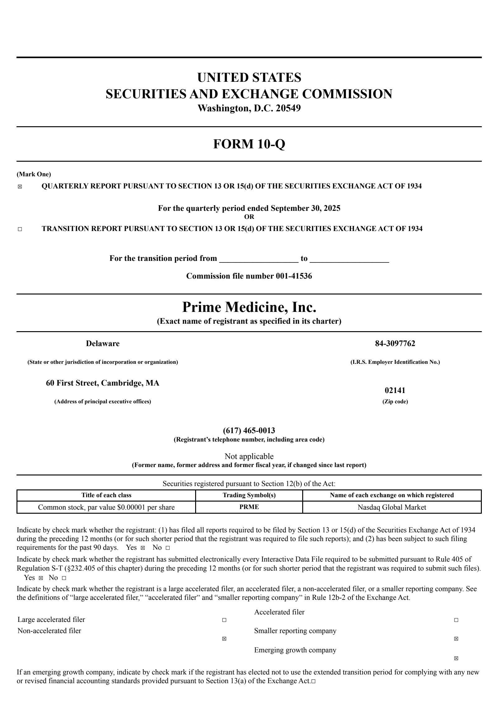 Prime Medicine's Q3 2025 Quarterly Report