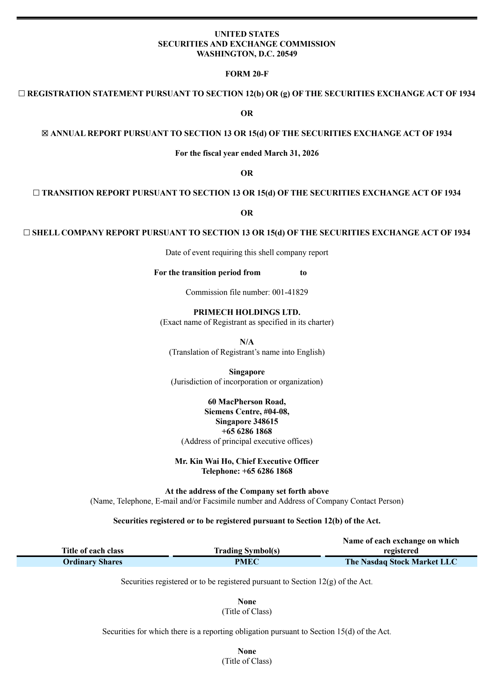 Primech's Q4 2026 Annual report