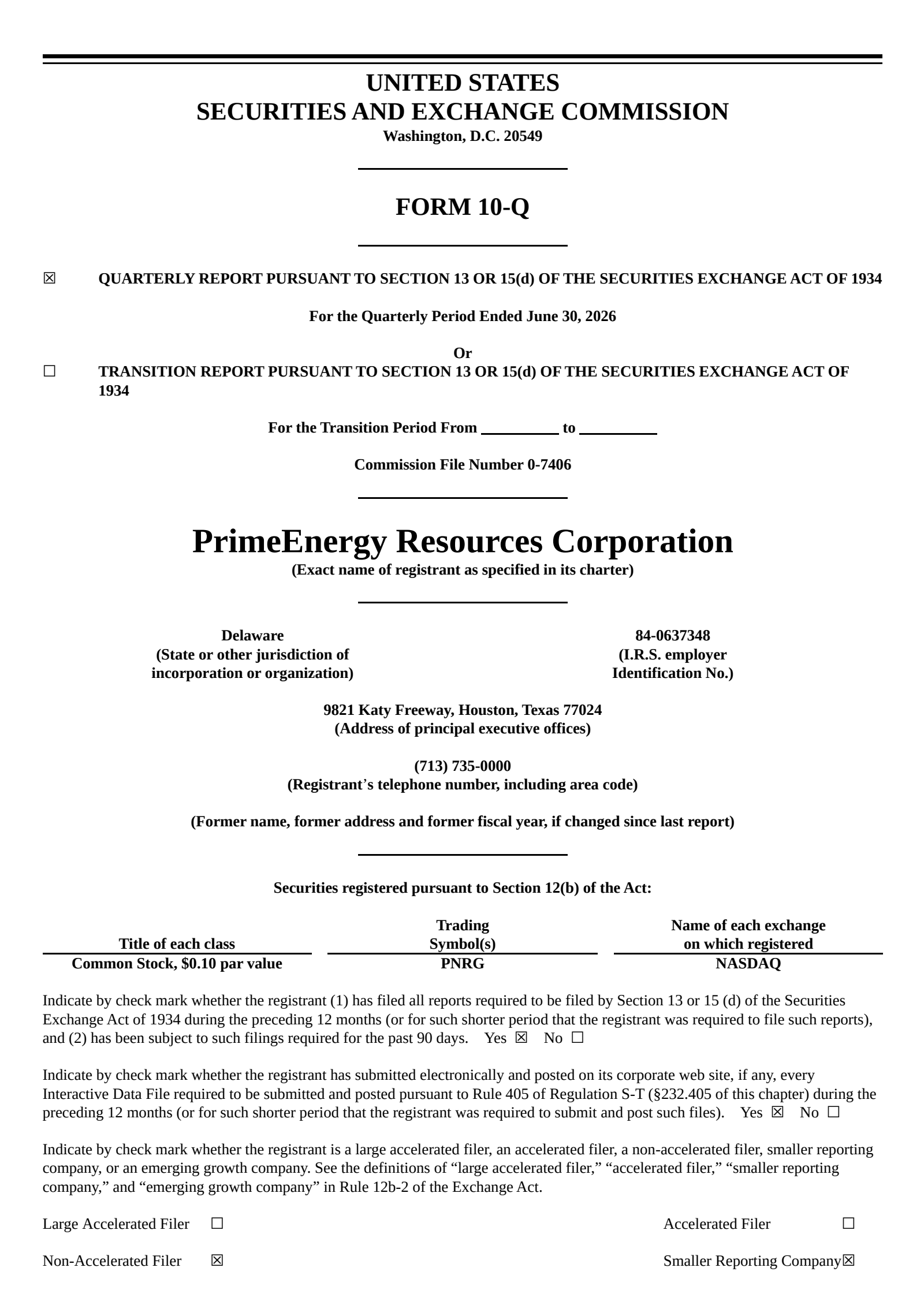 PrimeEnergy's Q2 2026 Quarterly report