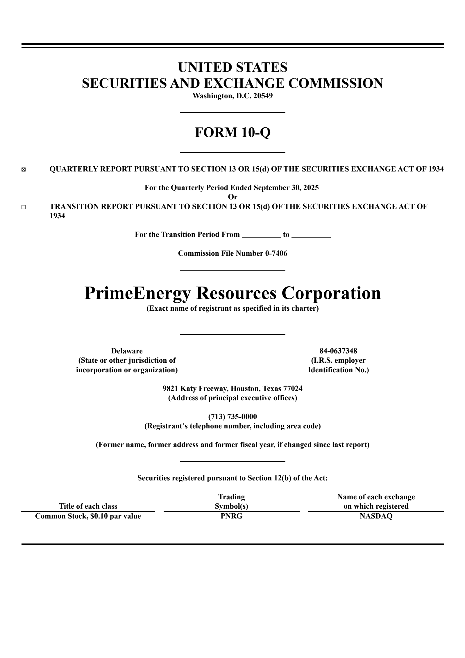 PrimeEnergy's Q3 2025 Quarterly Report