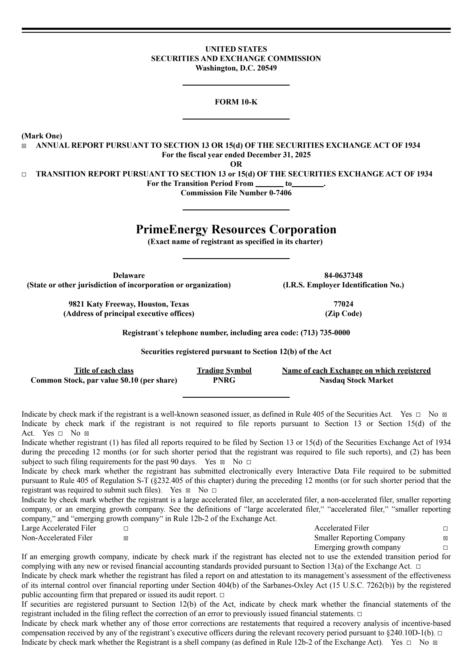 PrimeEnergy's Q4 2025 Annual report