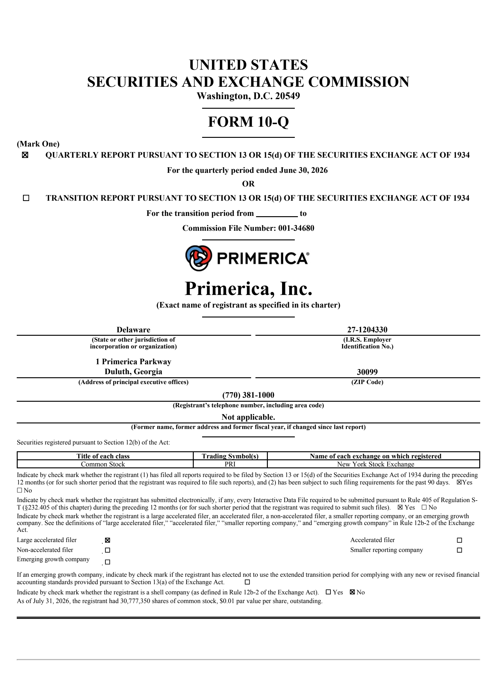 Primerica's Q2 2026 Quarterly report