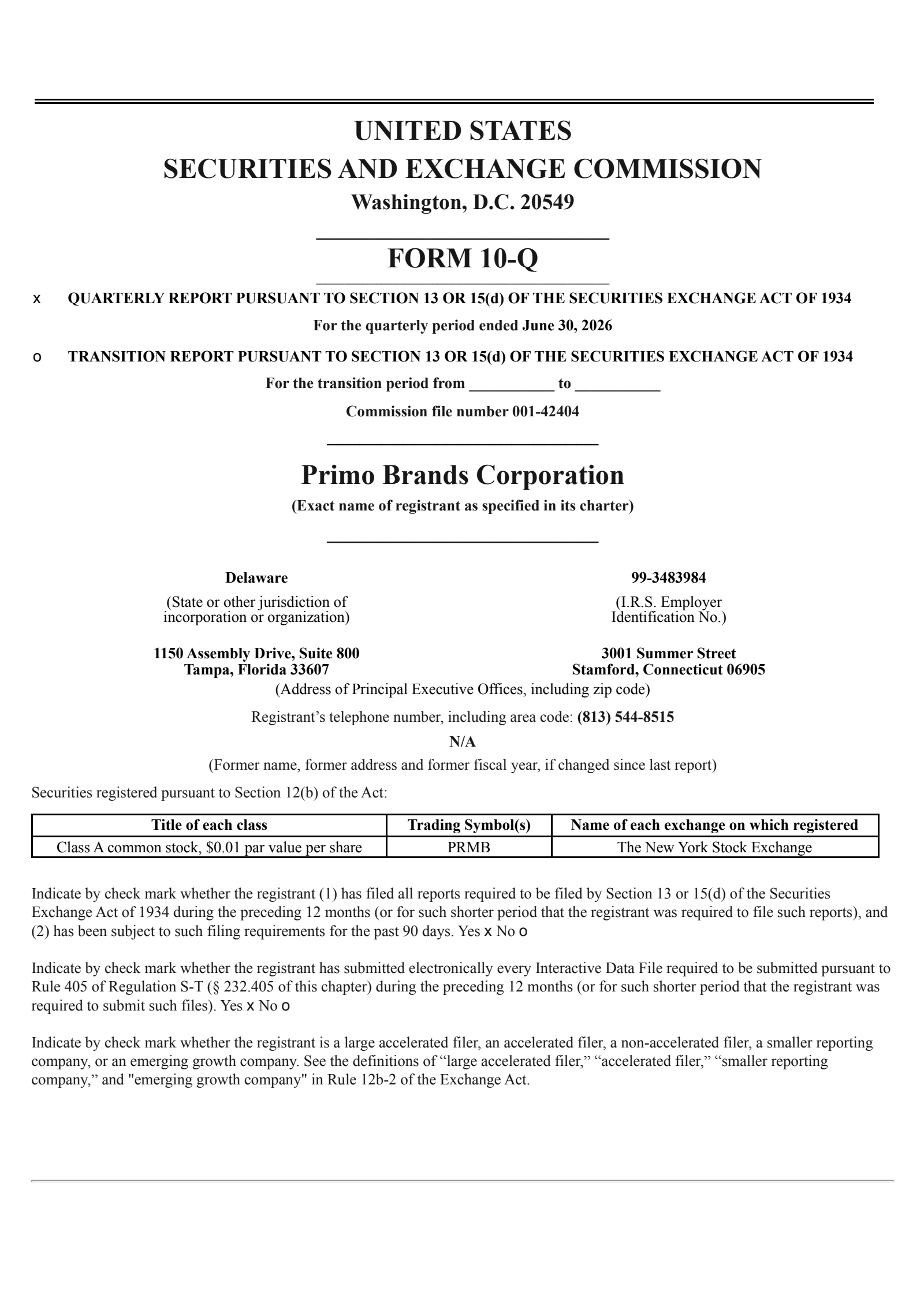 Primo Brands' Q2 2026 Quarterly report
