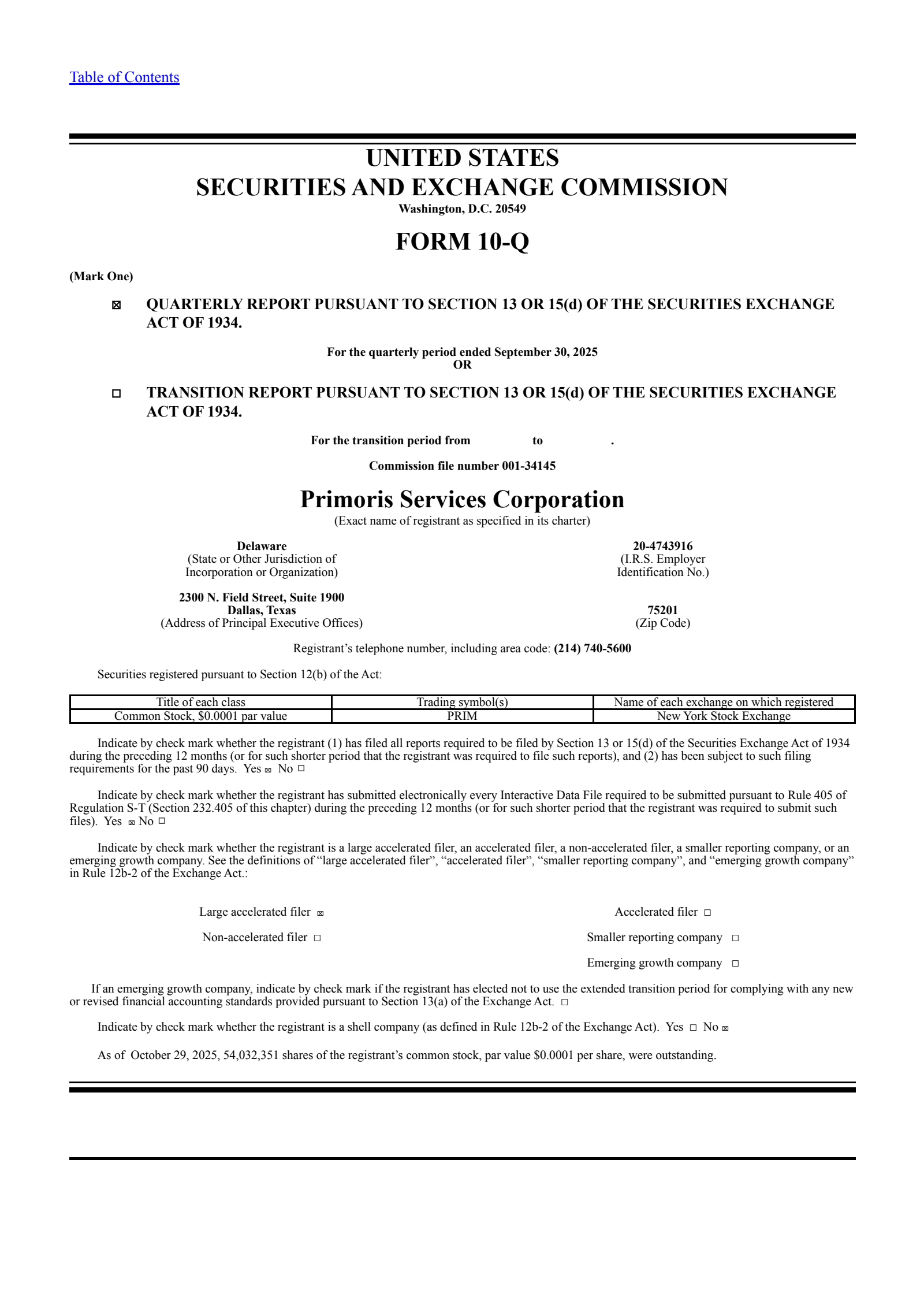 Primoris Services' Q3 2025 Quarterly Report