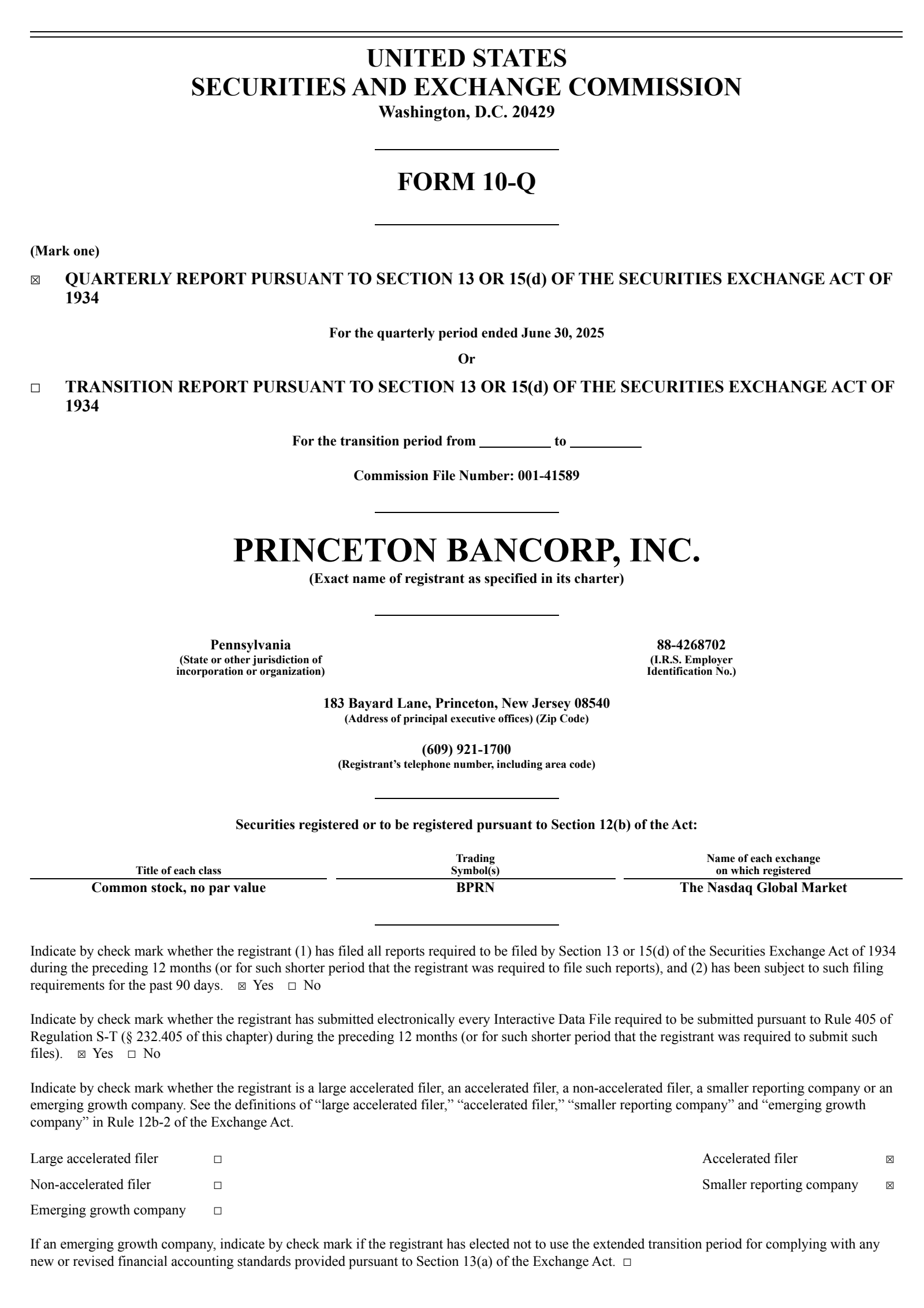 Princeton Bancorp's Q2 2025 Quarterly report