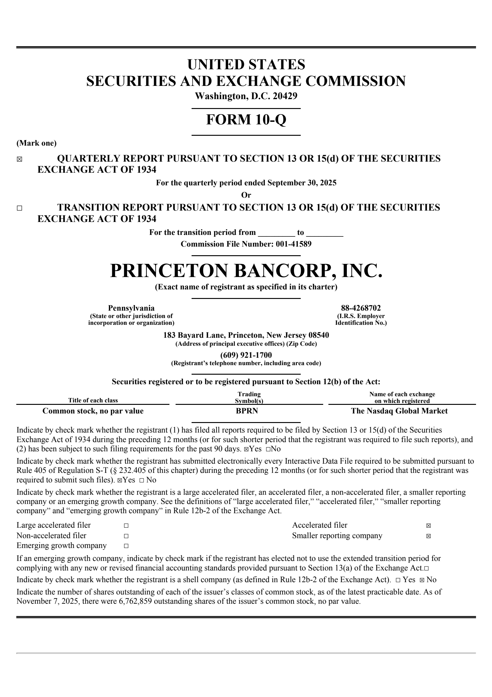 Princeton Bancorp's Q3 2025 Quarterly Report