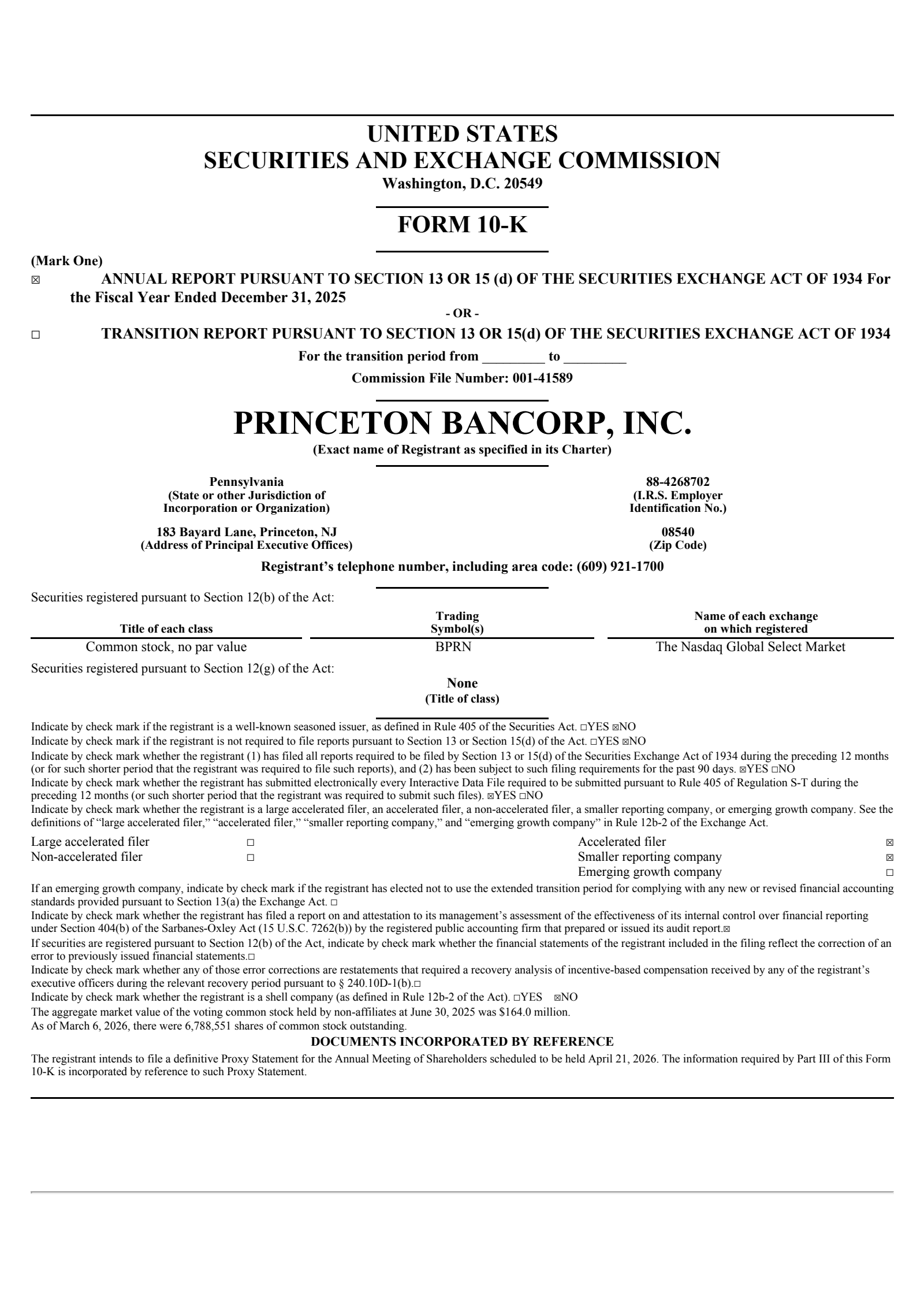 Princeton Bancorp's Q4 2025 Annual report