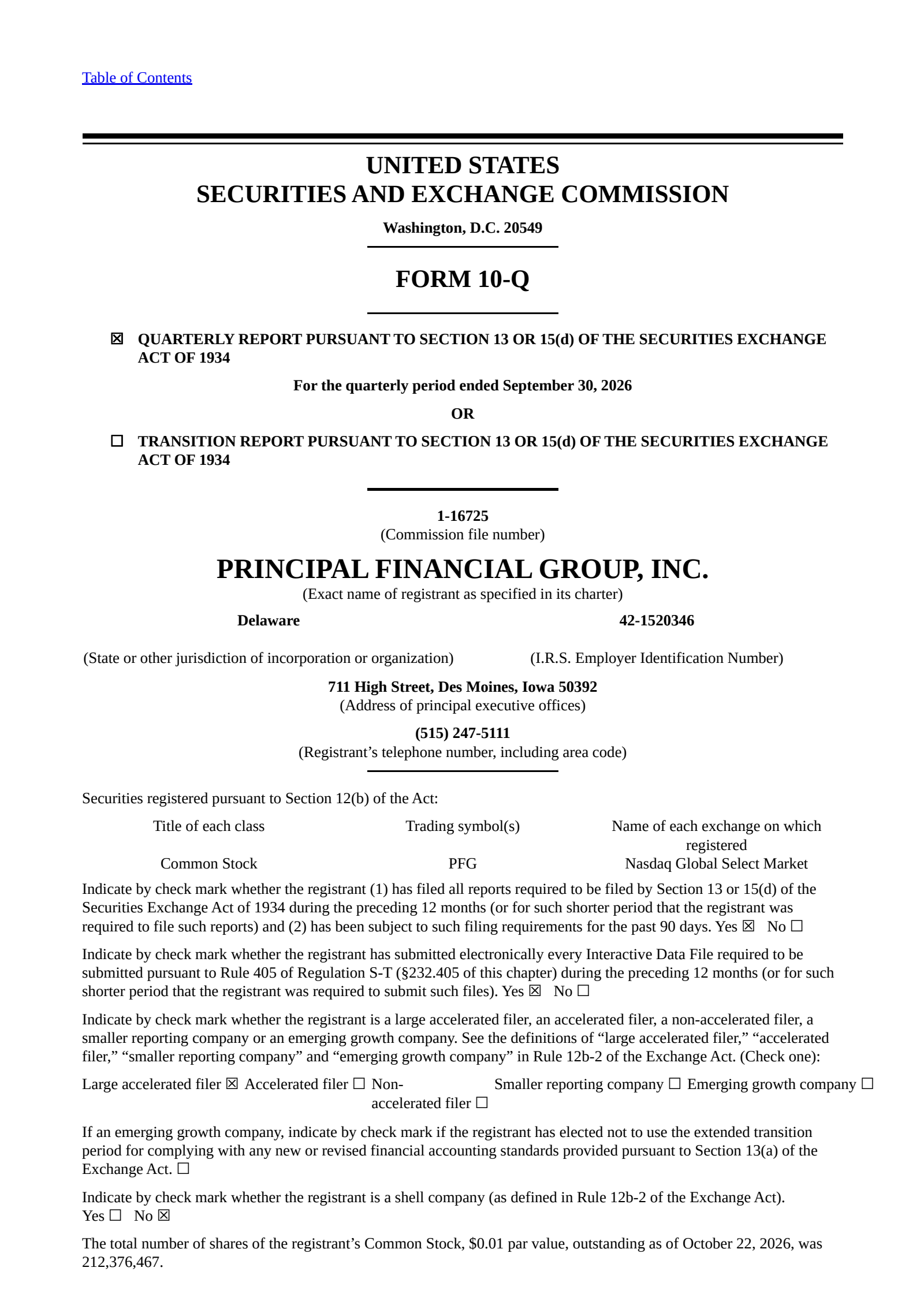 Principal Financial Group's Q3 2026 Quarterly report