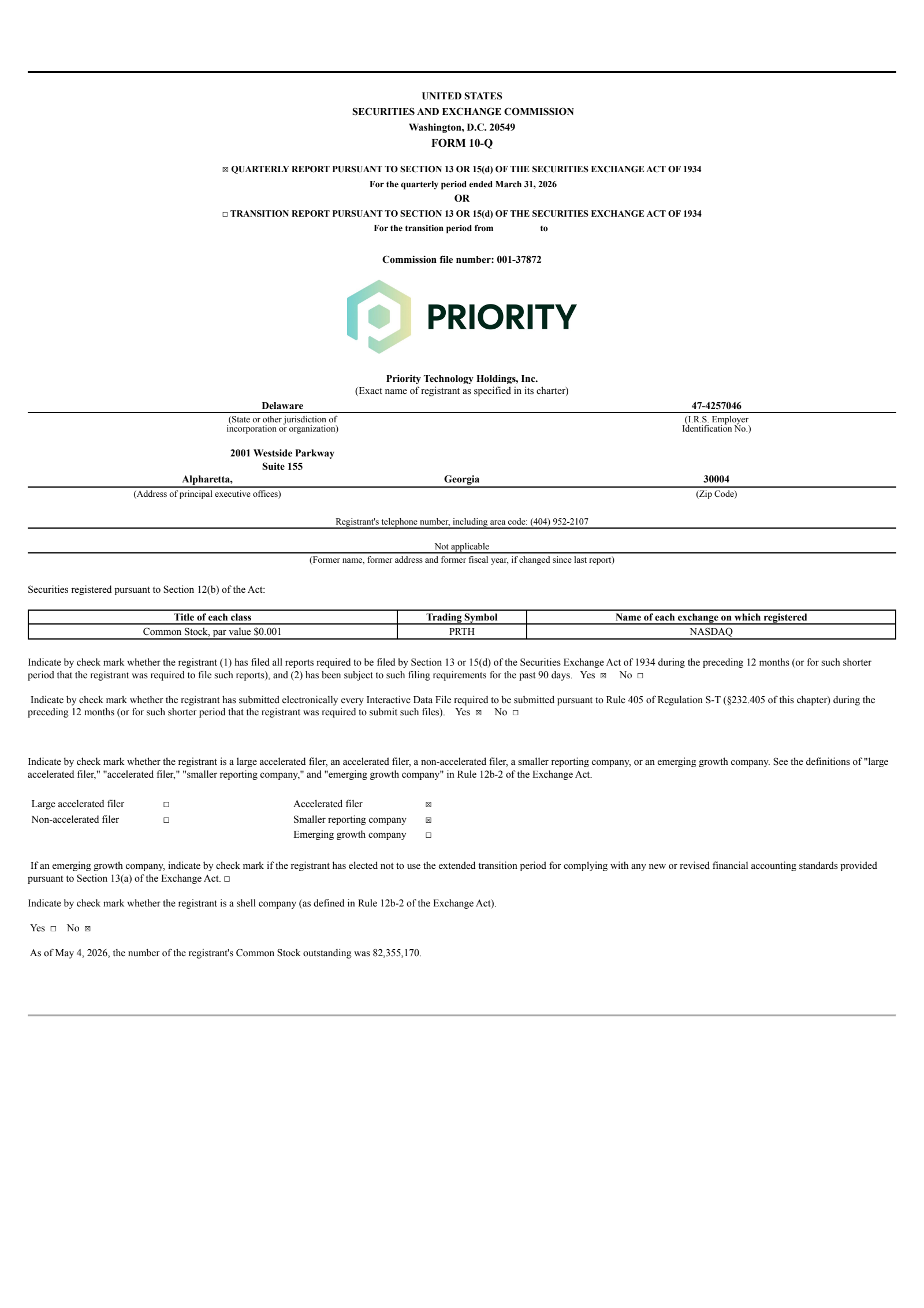Priority Technology's Q1 2026 Quarterly report
