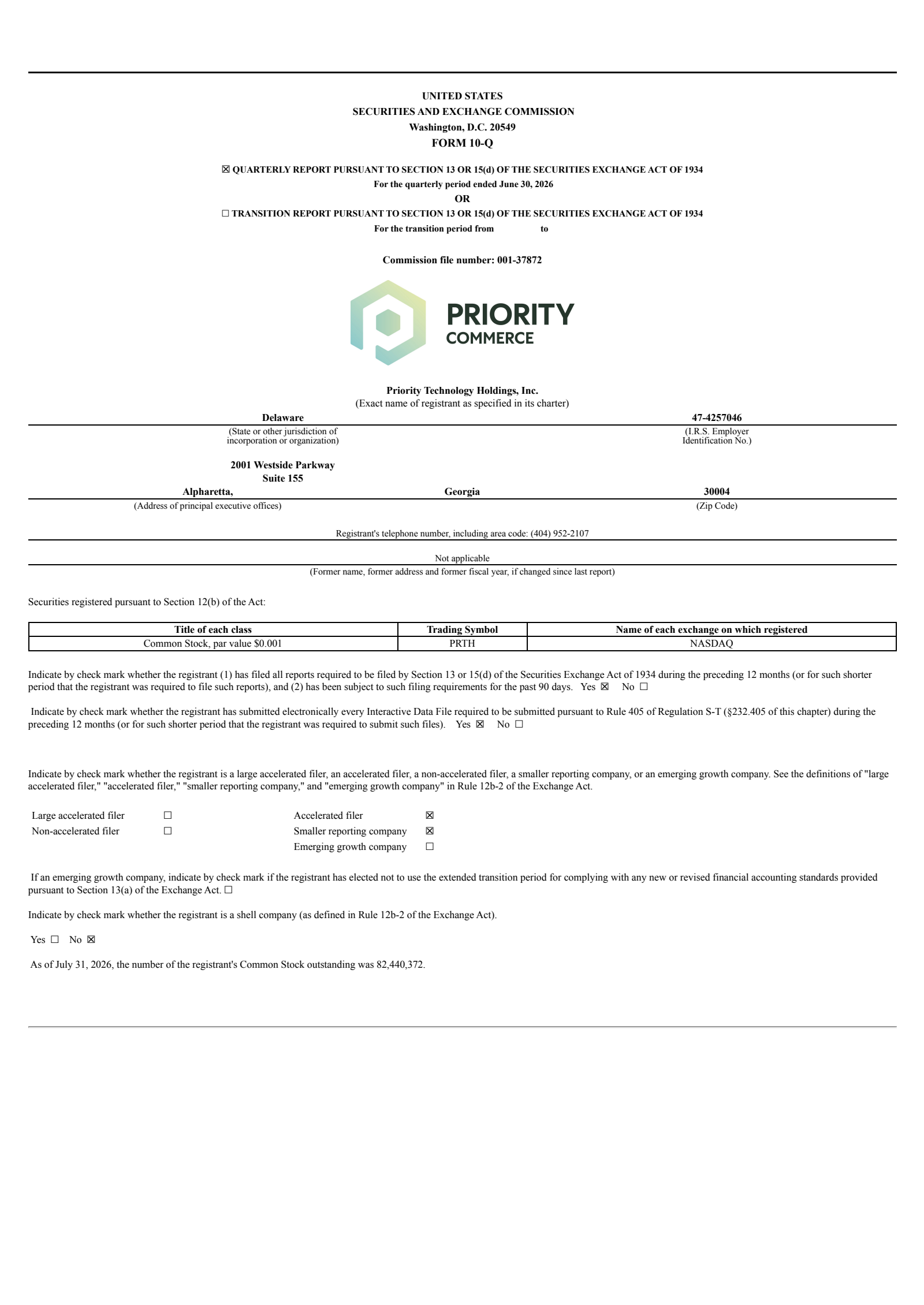 Priority Technology's Q2 2026 Quarterly report