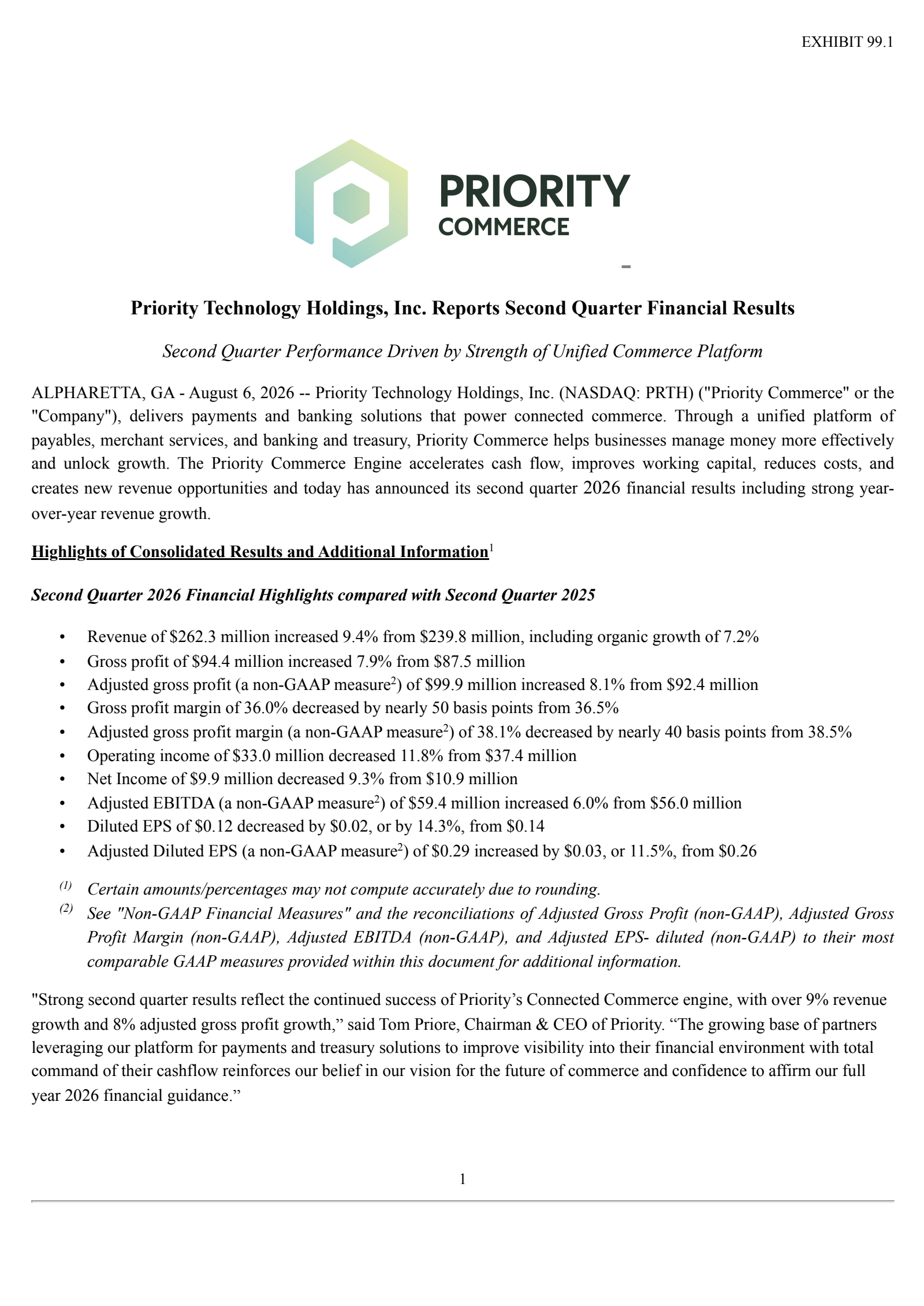 Priority Technology's Q2 2026 Press Release