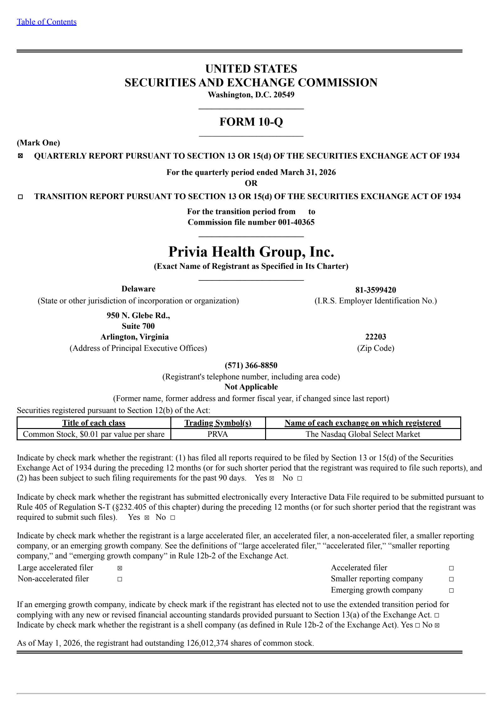 Privia Health Group's Q1 2026 Quarterly report