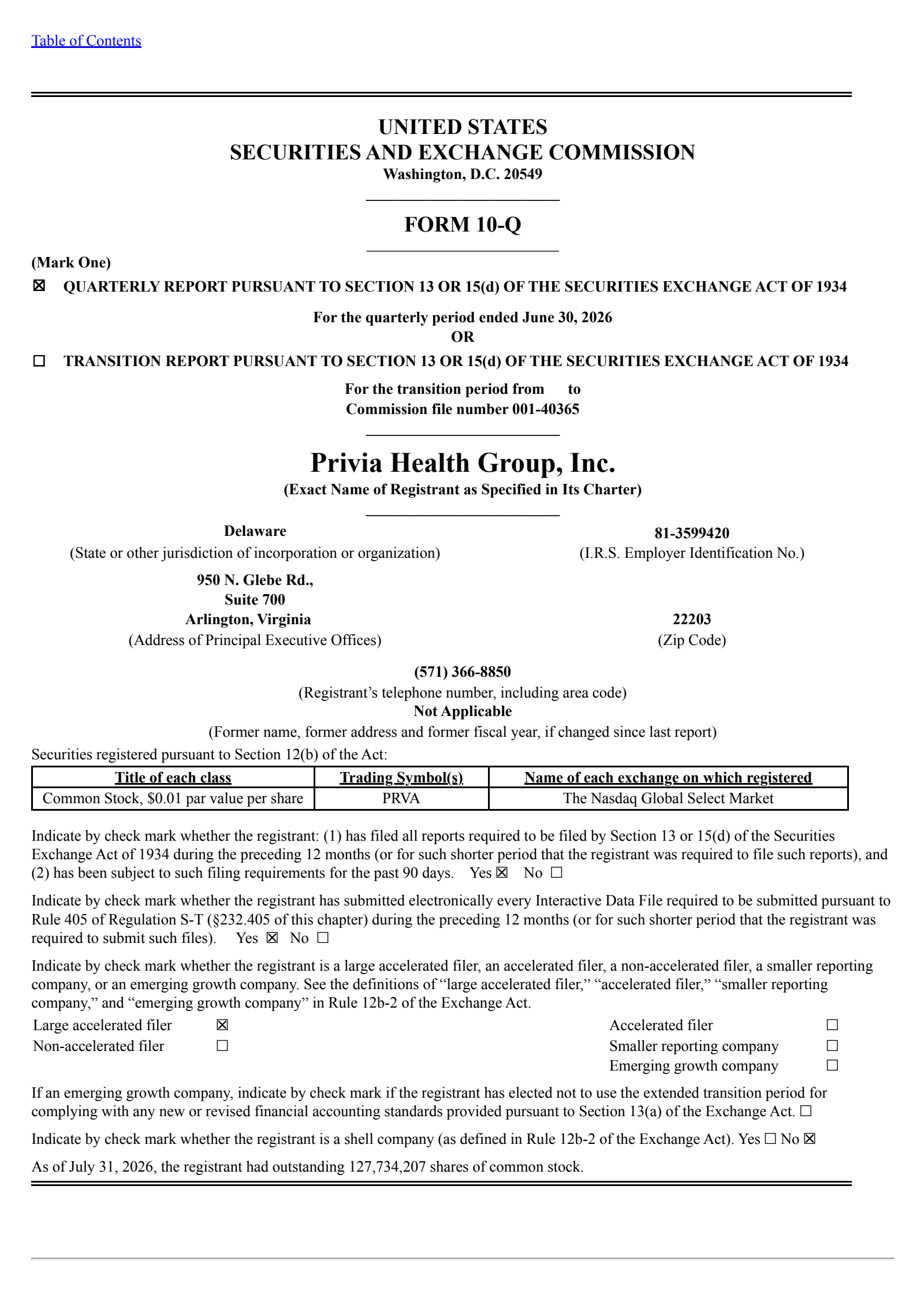 Privia Health Group's Q2 2026 Quarterly report