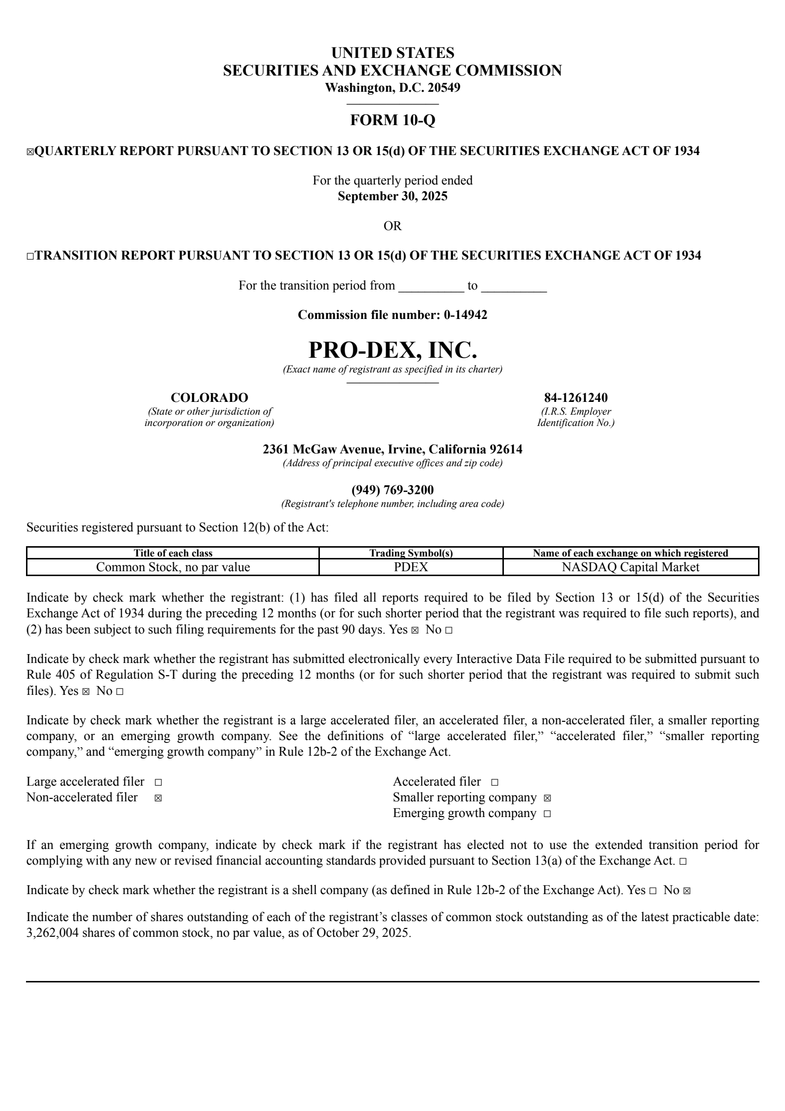 Pro-Dex's Q1 2026 Quarterly Report