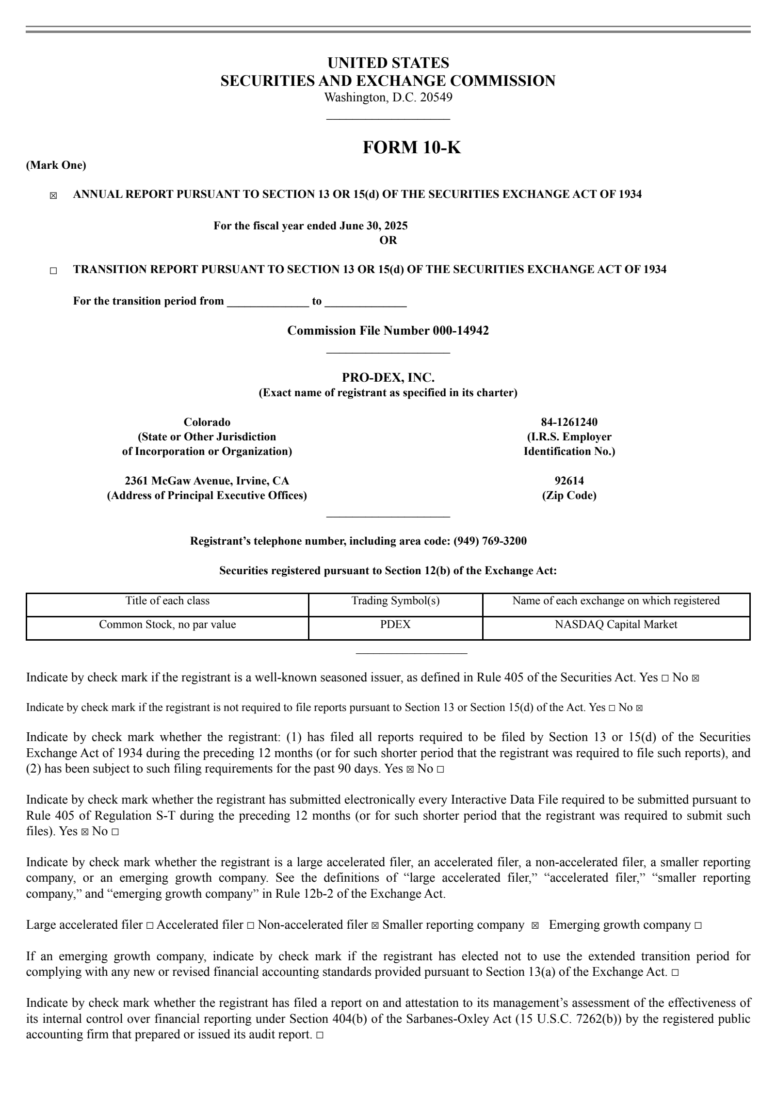 Pro-Dex's Q4 2025 Annual report