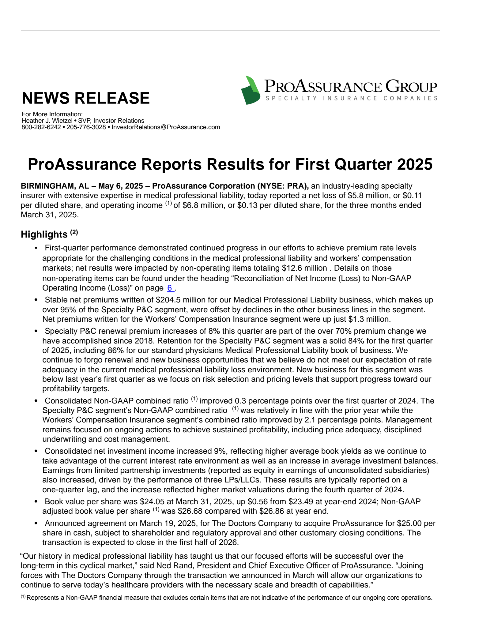 ProAssurance's Q1 2025 Press Release