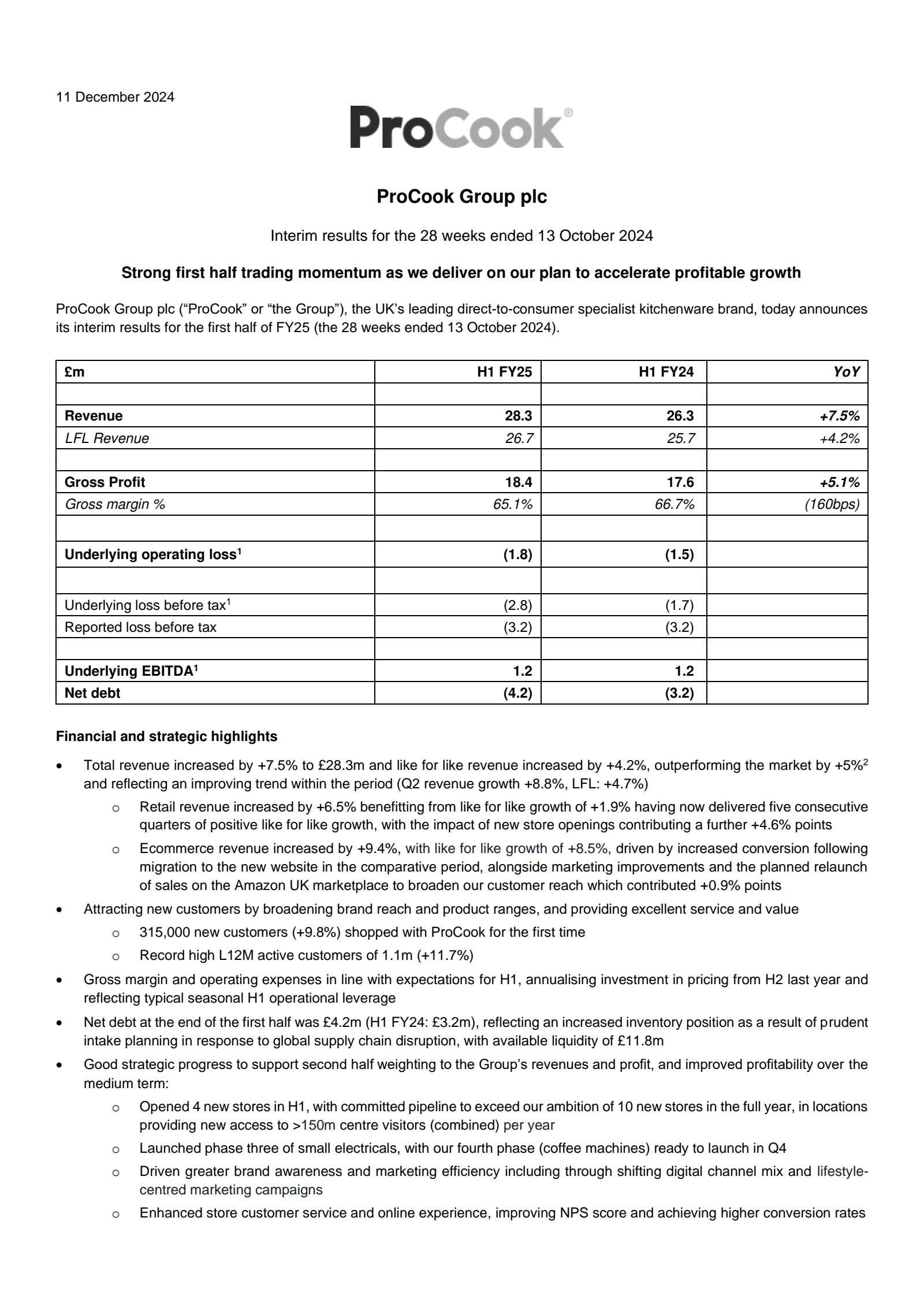 ProCook Group's H1 2025 Interim report