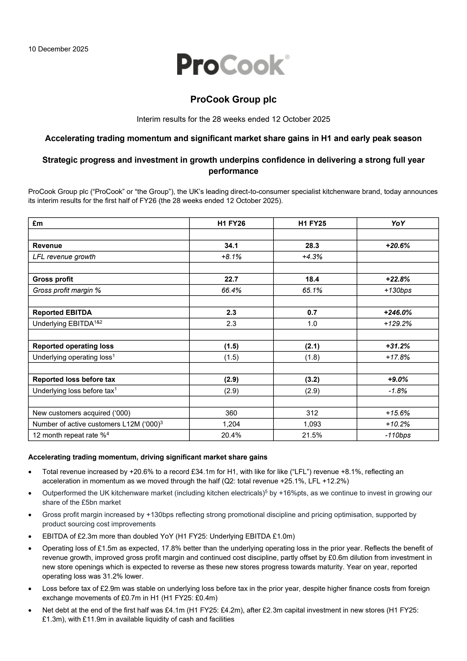 ProCook Group's H1 2026 Interim report