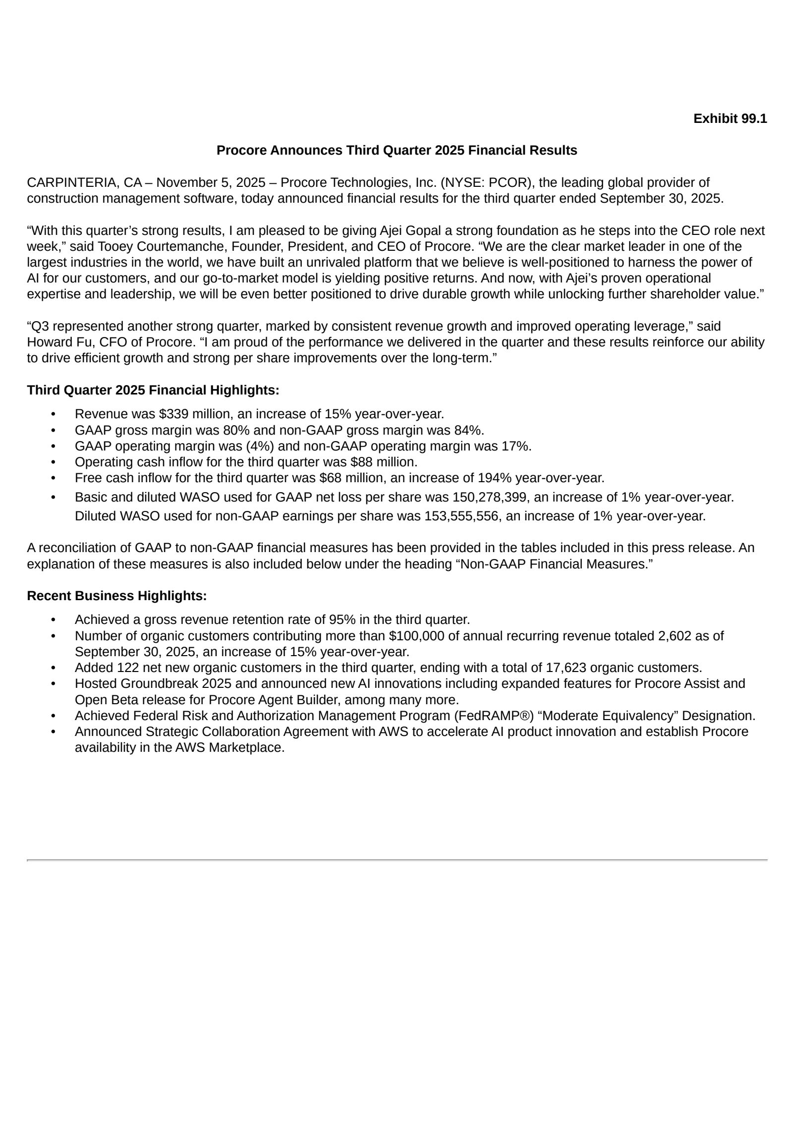 Procore Technologies' Q3 2025 Earnings Release