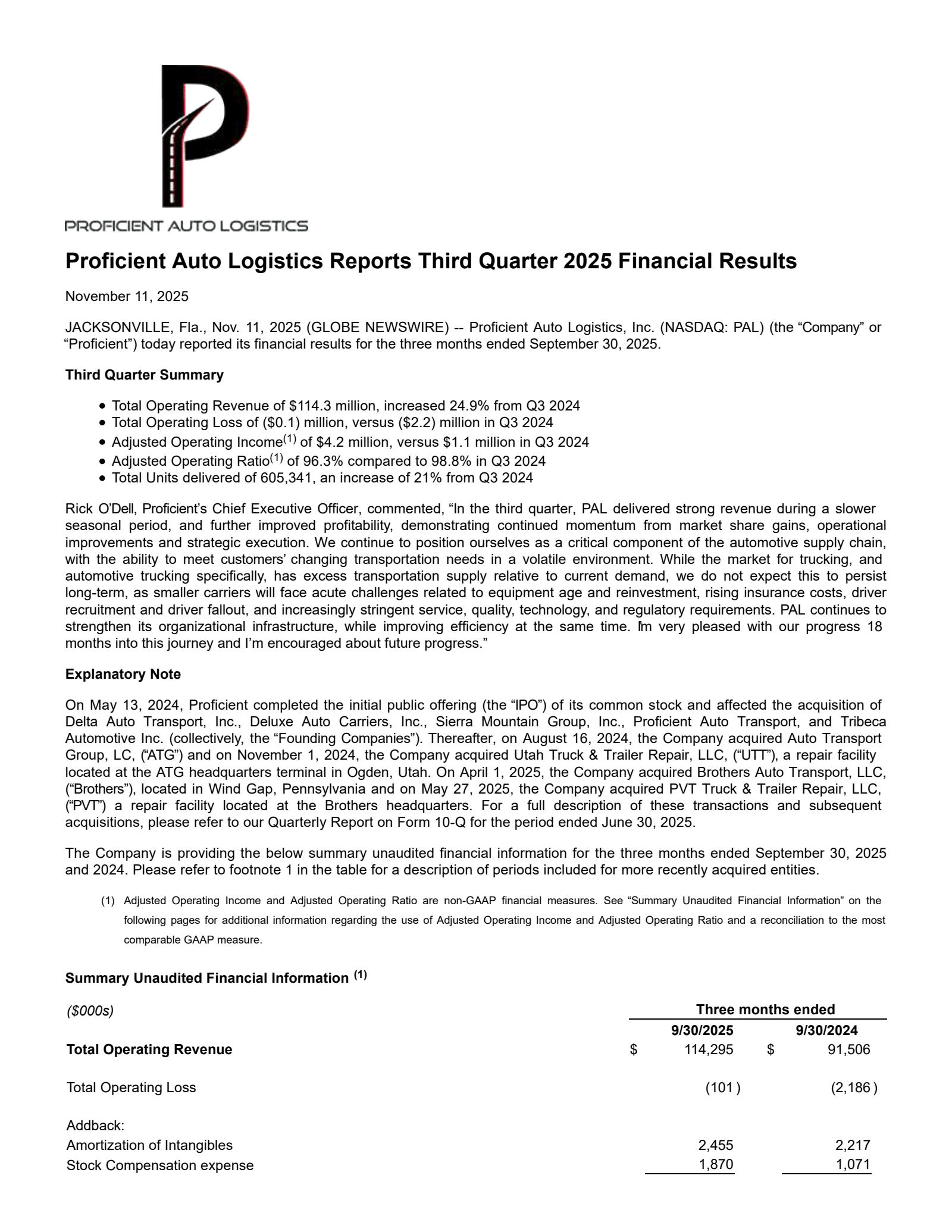 PAL Q3 2025 Earnings Report on 11/12/2025