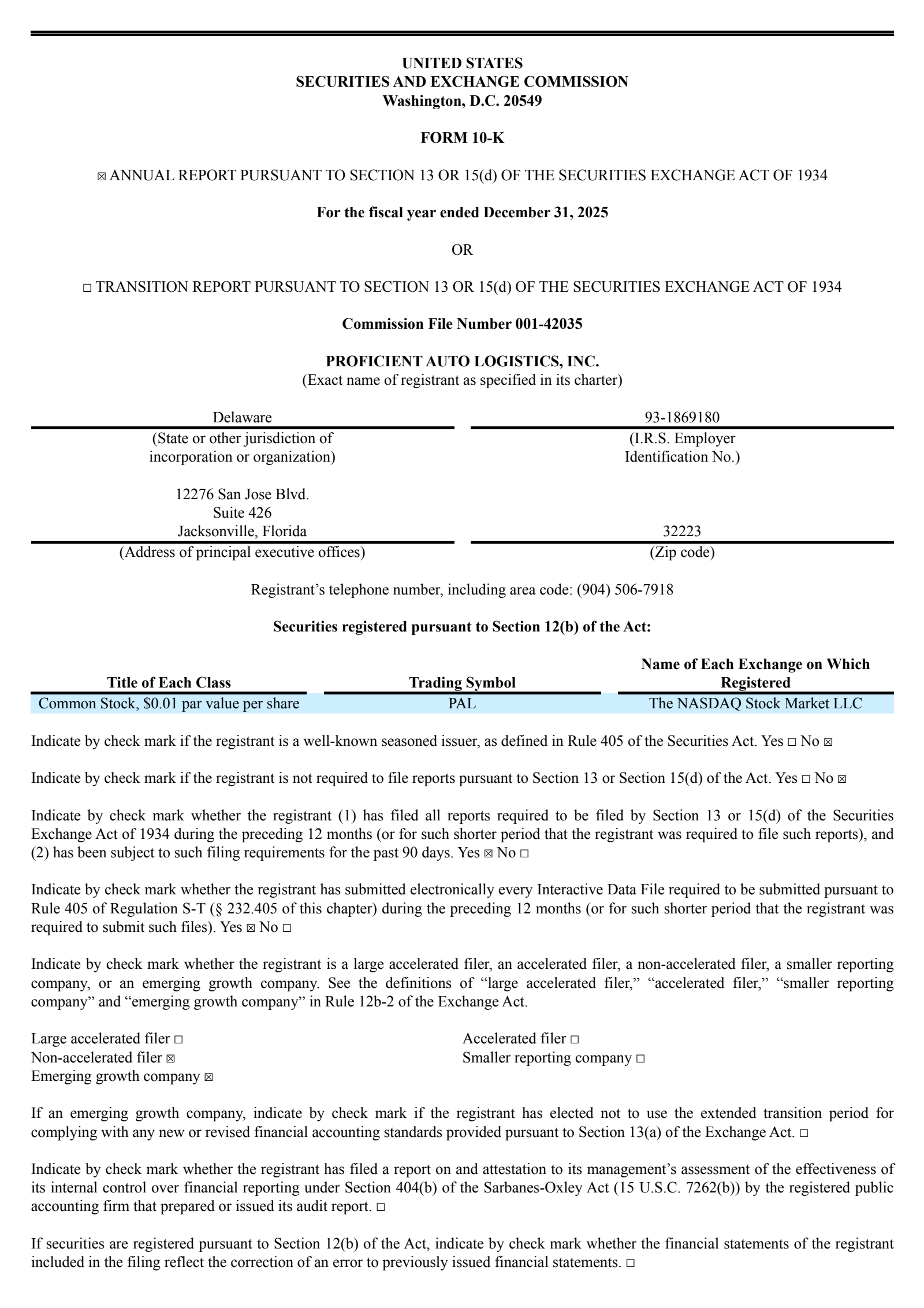 Proficient Auto Logistics' Q4 2025 Annual report