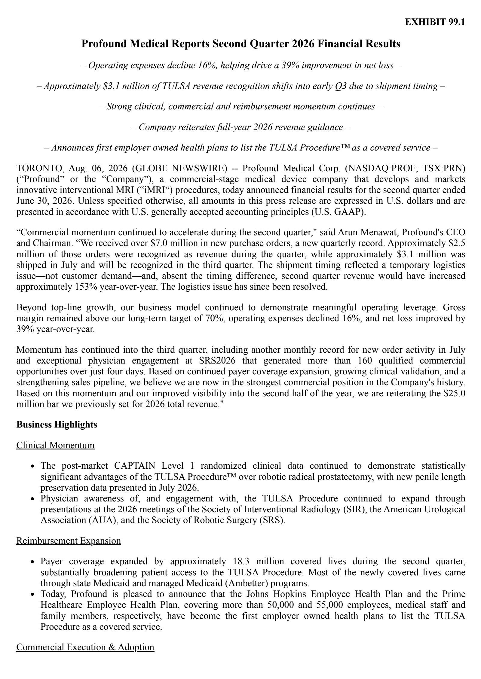 Profound Medical's Q2 2026 Press Release