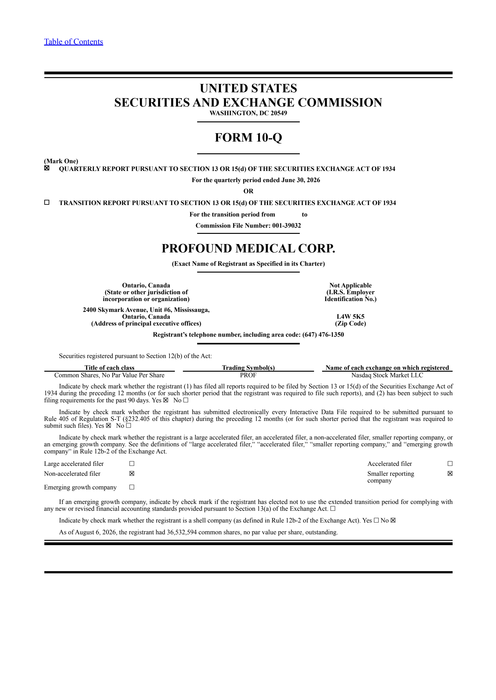 Profound Medical's Q2 2026 Quarterly report