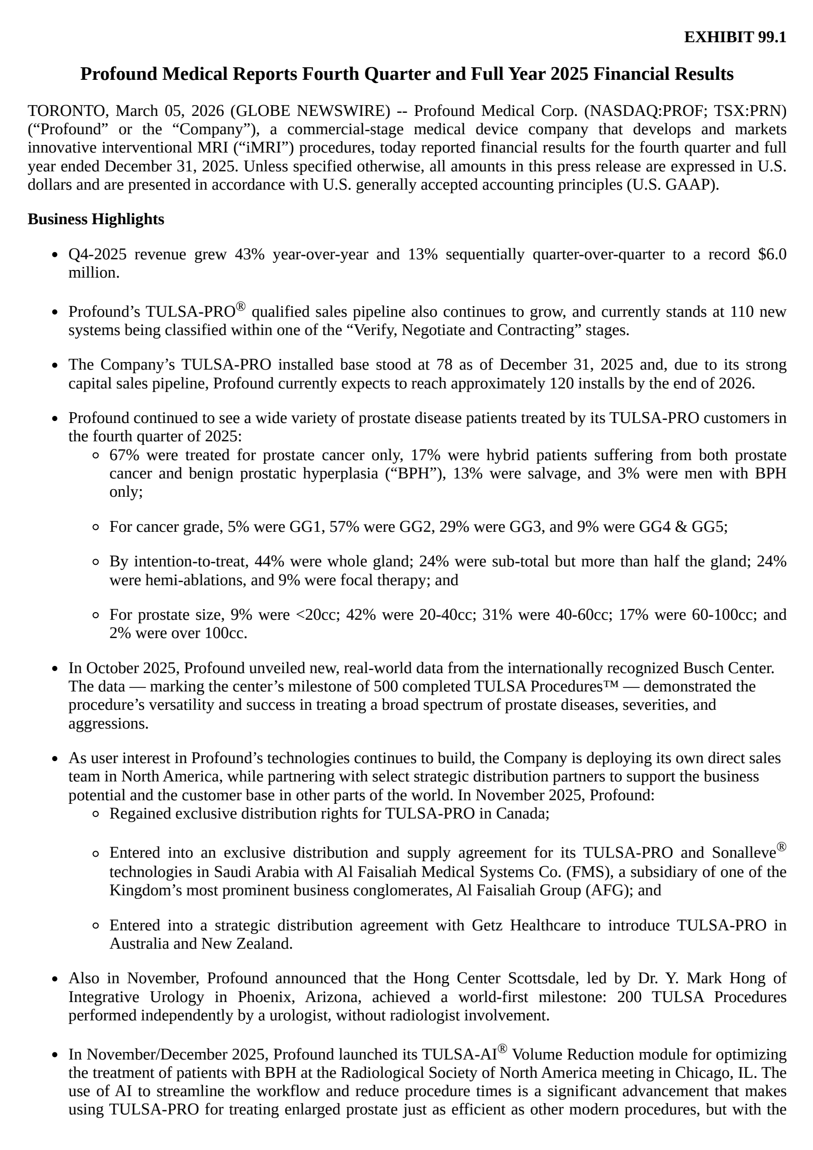 Profound Medical's Q4 2025 Press Release