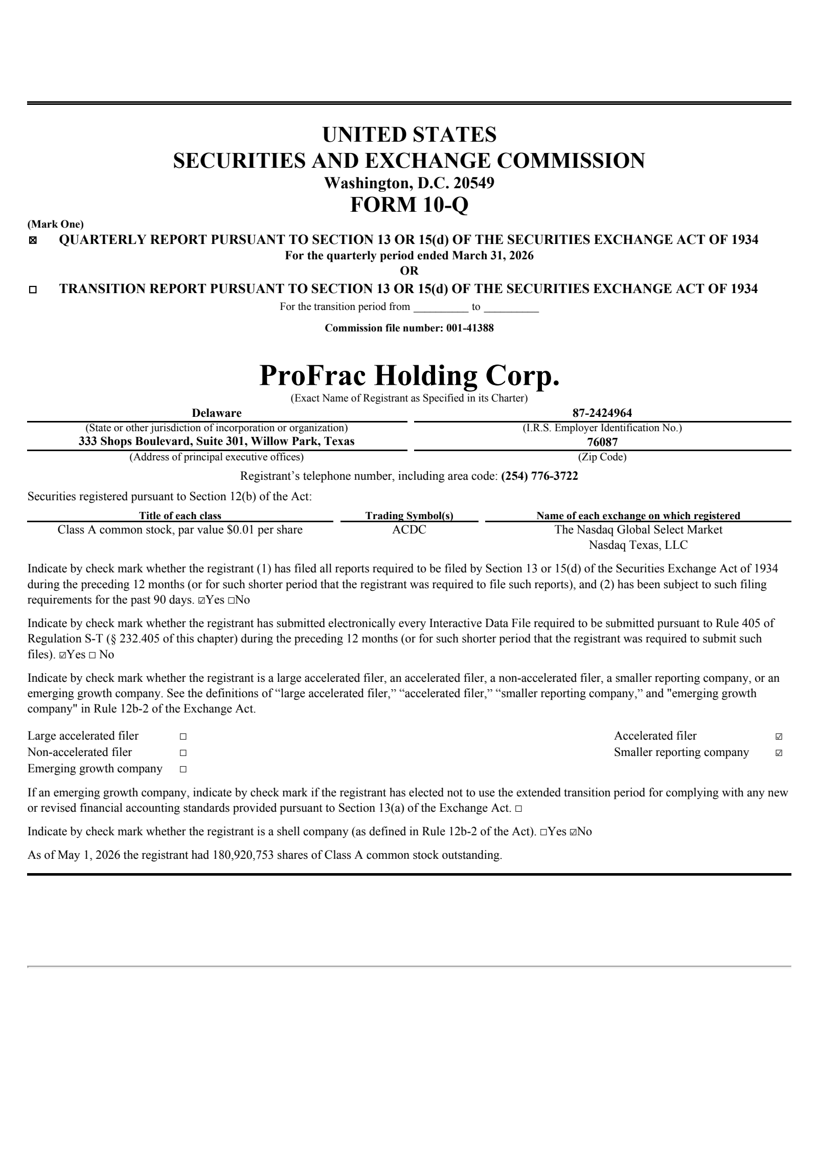 ProFrac's Q1 2026 Quarterly report