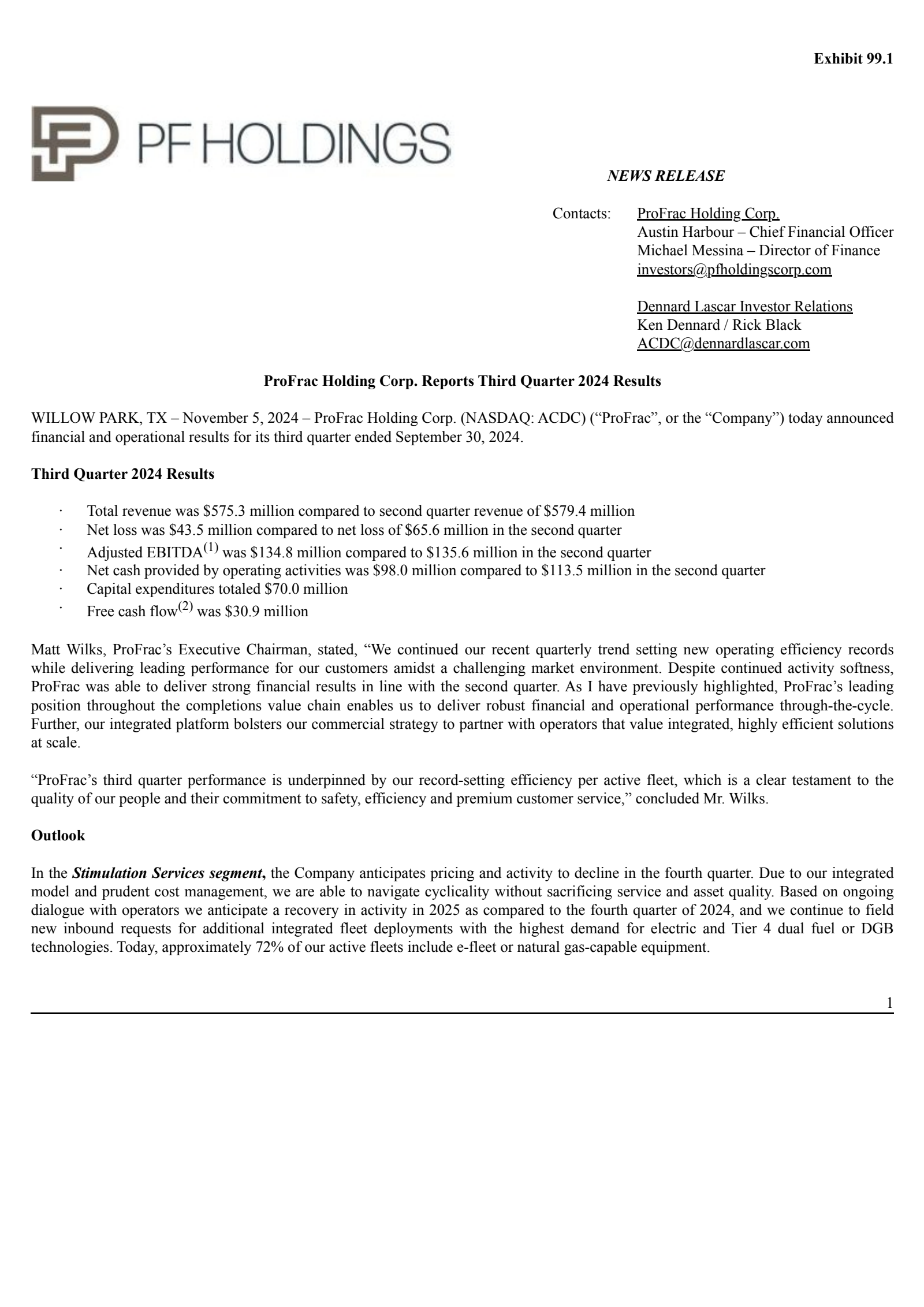ProFrac's Q3 2024 Press Release