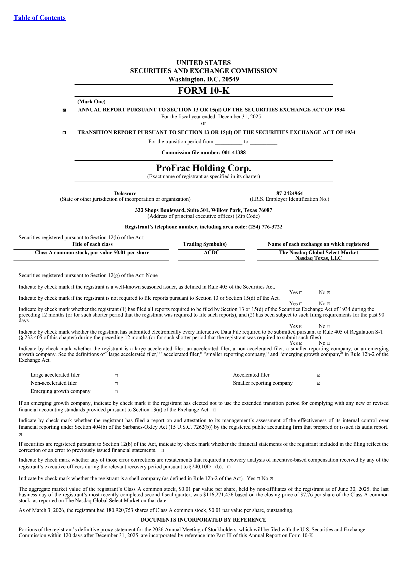 ProFrac's Q4 2025 Annual report
