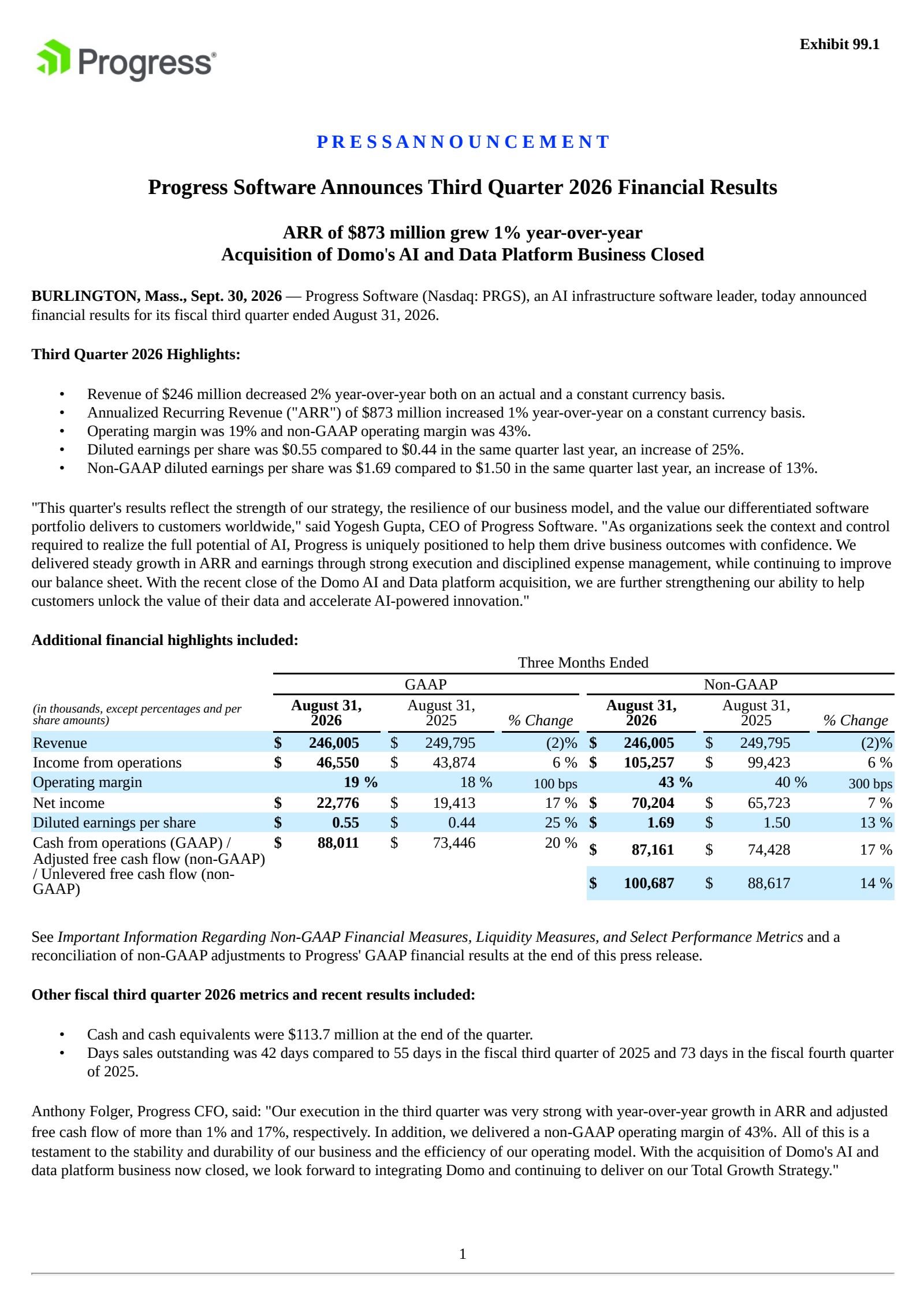 Progress Software (PRGS) Q3 2026 Earnings Results & Call Transcript
