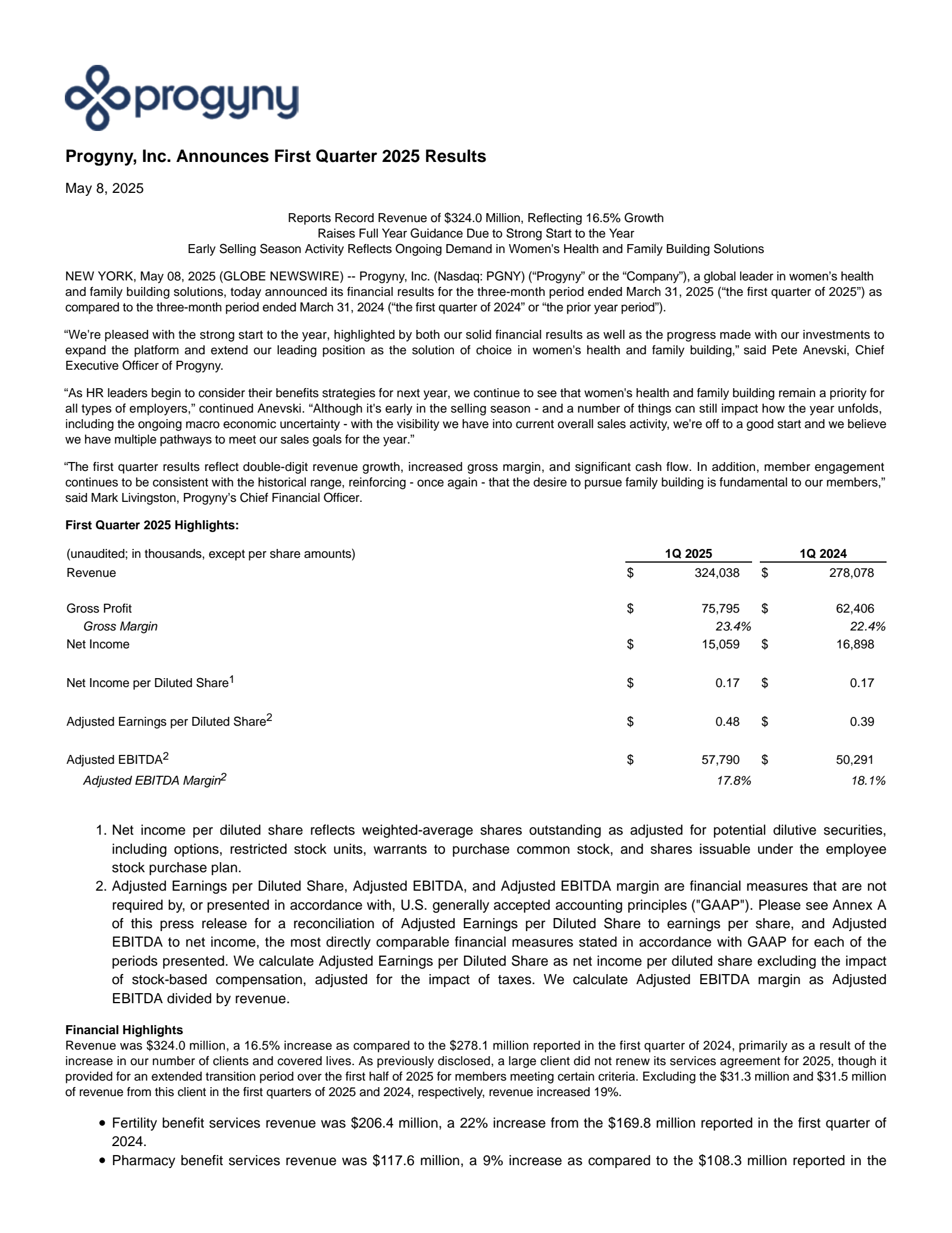Progyny's Q1 2025 Press Release